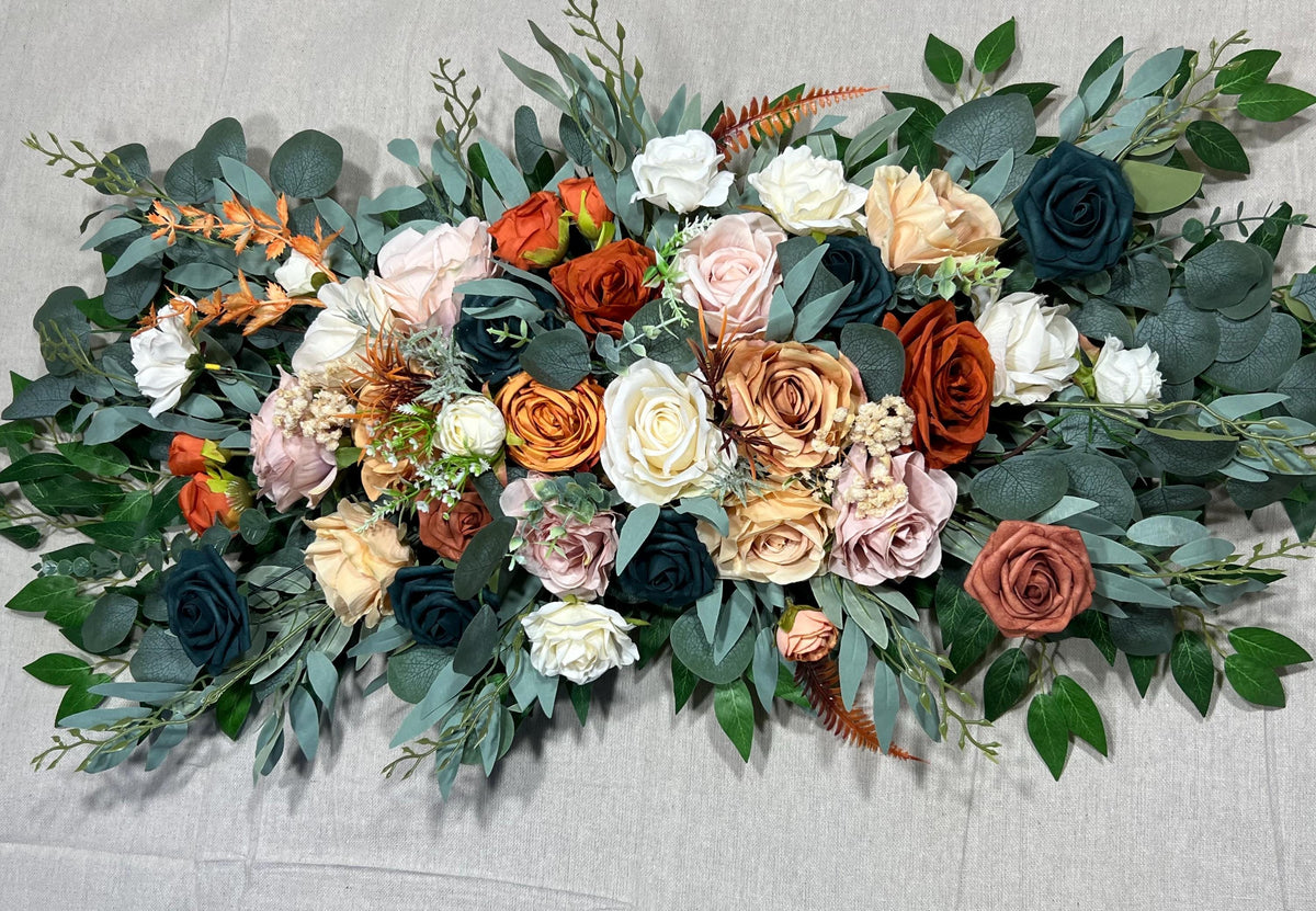 Orange Teal Arch Arrangement Wedding Rust Dark Teal White Arbor Arrangement Burnt Orange Teal Arch Arrangement Terracotta Dusty Rose Reddit