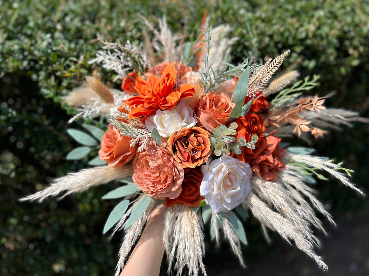 Terracotta Bouquet Wedding Bridal Rust Ivory Bouquet Champagne Bridesmaids Bouquet Burnt Orange Bouquet Rust Pampas Grass Artificial Flower