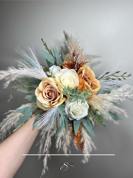 Orange Bouquet Bridal Bouquet White Burnt Orange Ivory Bridesmaids Bouquet Rust Pampas Grass Terracotta Eucalyptus Artificial Flower Reddit