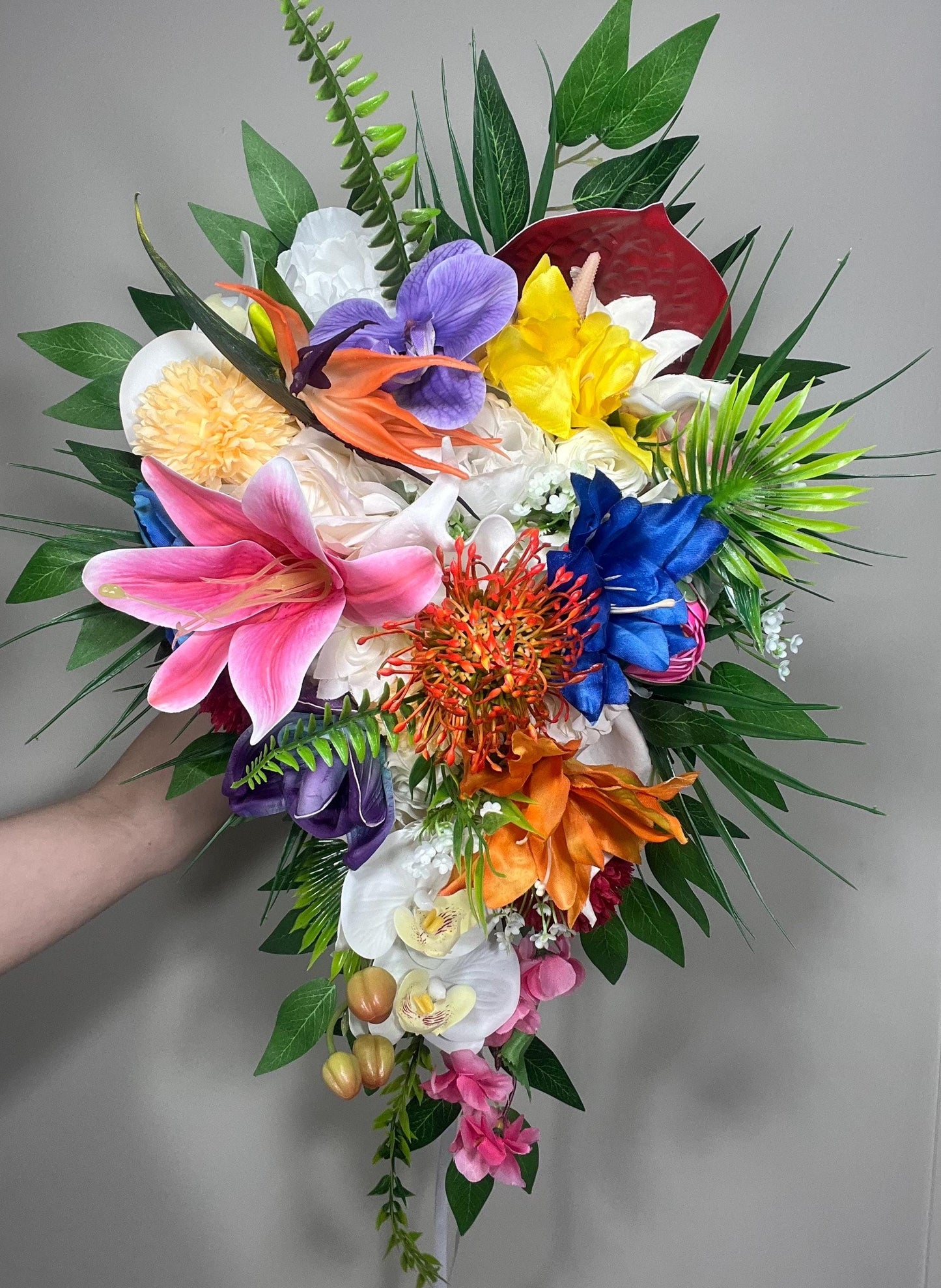 Tropical Bouquet Wedding Fuchsia Orchid Bridesmaids Bouquet Hot Pink Blue Cascade Bouquet Beach White Purple Artificial Flower Reddit
