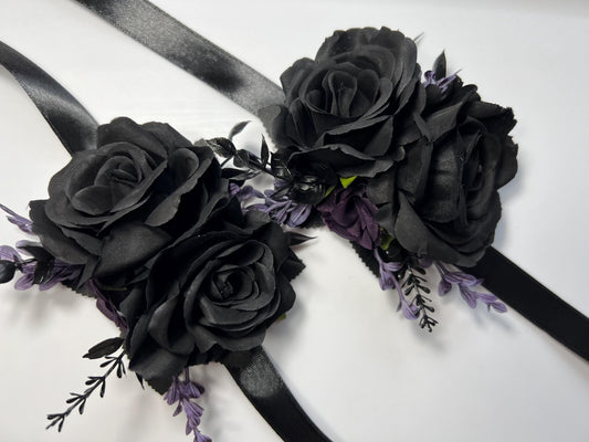 Black Purple Corsage Wedding Gothic Wrist Corsage Bridesmaids Black Corsage Mom Plum Black Dark Purple Artificial Flower Reddit
