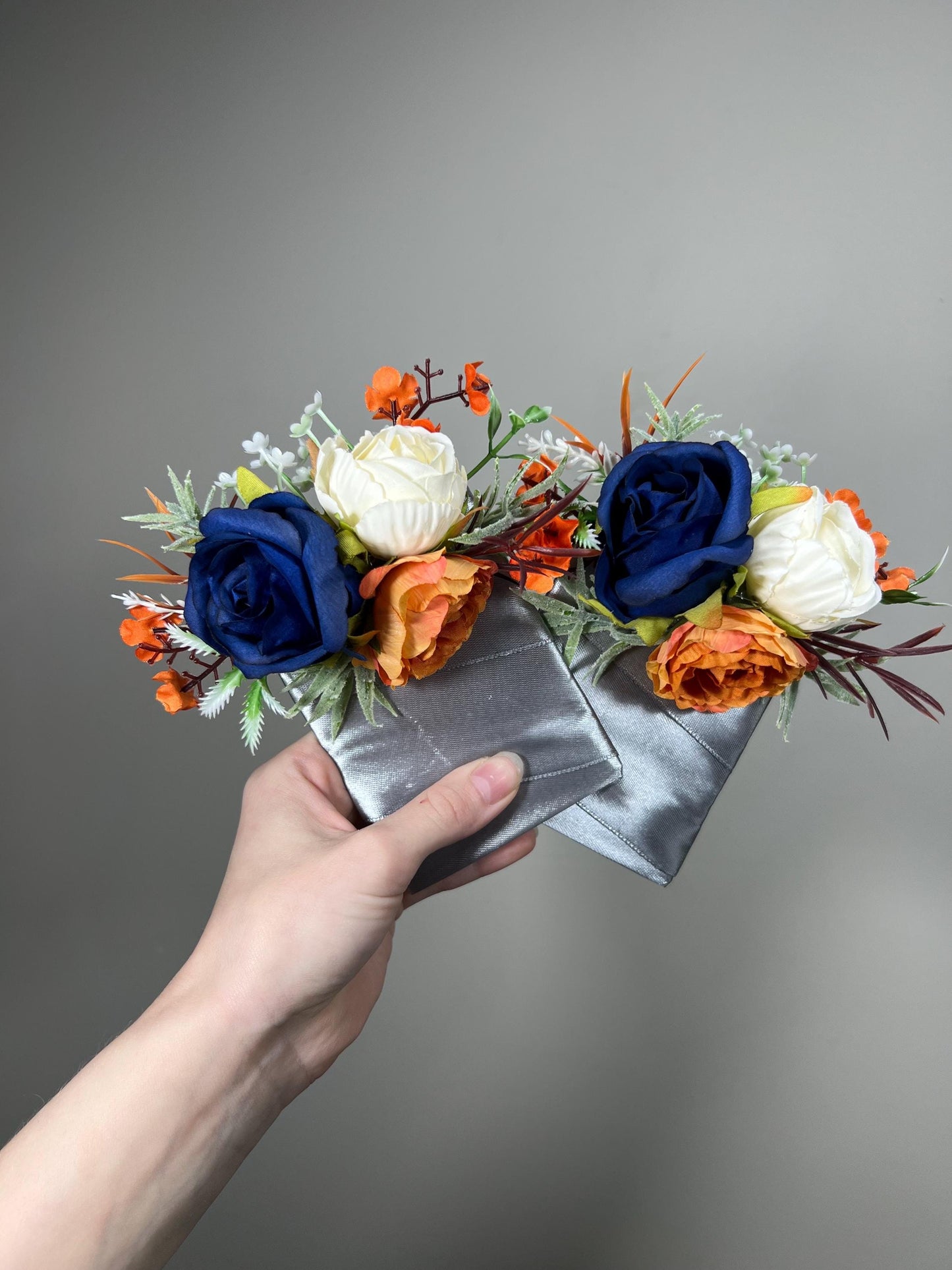 Orange Blue Pocket Boutonniere Wedding Groom Boutonnière Square Burnt Orange Royal Blue Groomsmen Terracotta Royal Blue Orange Boutonniere