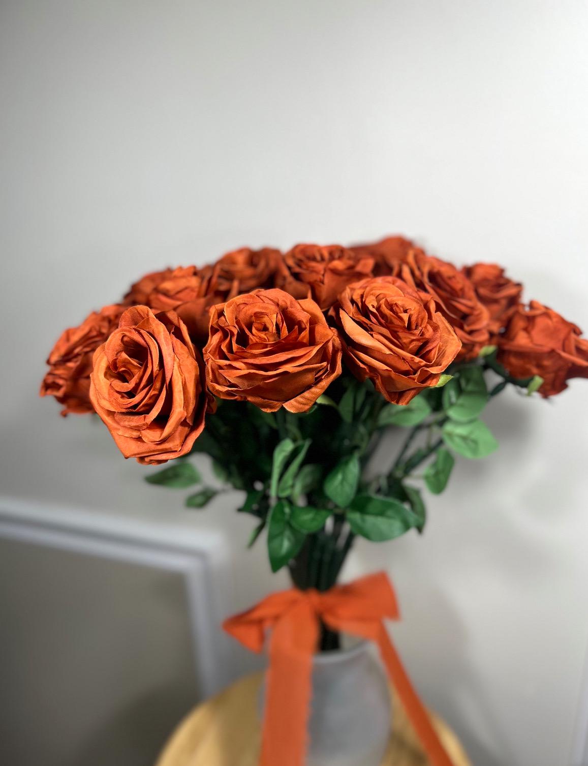 Burnt Orange Flower Head Wedding Artificial Rust Flower with Long Stem Terracotta Flower Head Craft Wedding Supplies Rust Rose Faux Flower