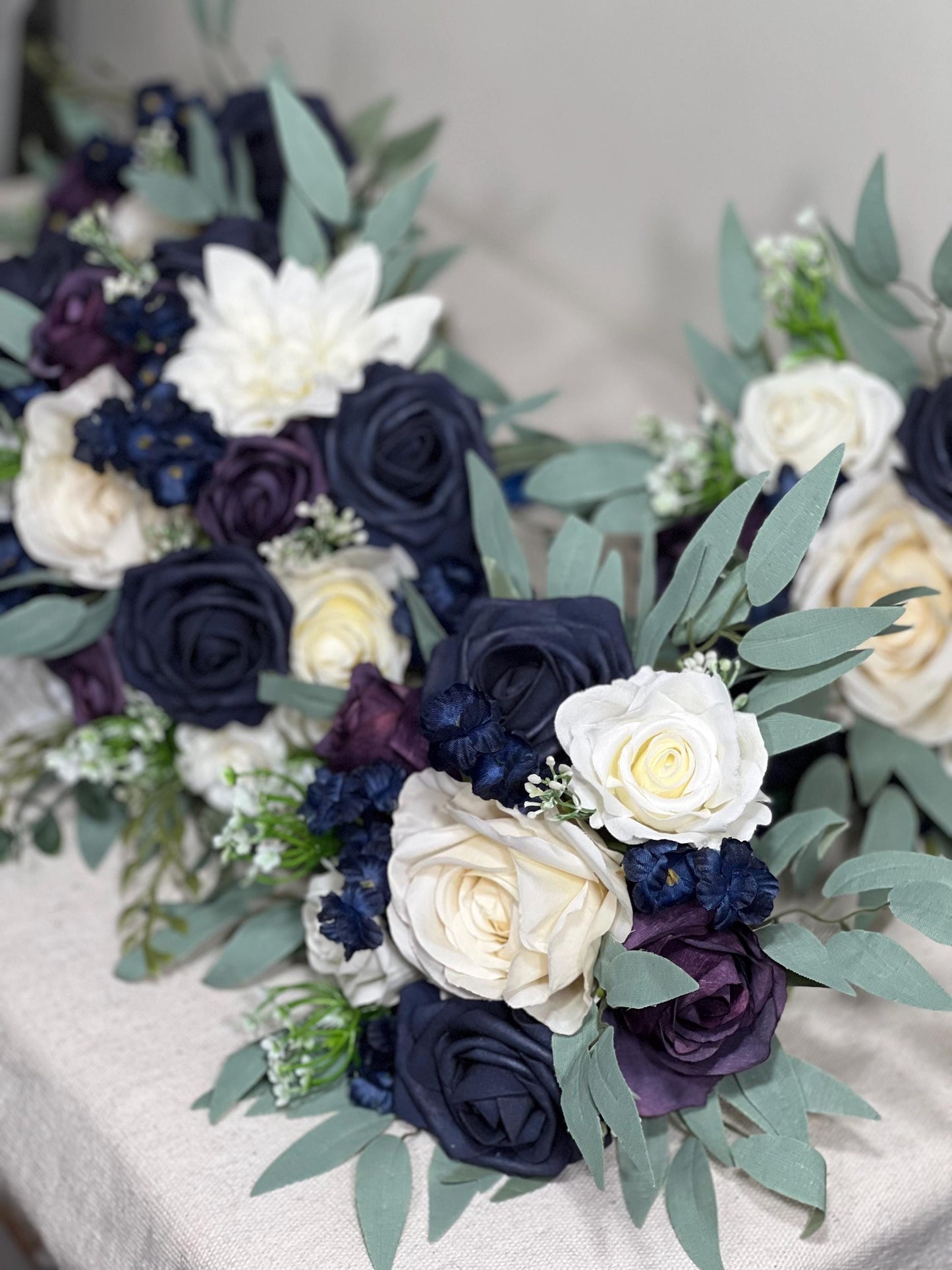 Navy Blue Bouquet Wedding Bridal Bouquet Navy Blue White Bouquet Plum Bridesmaids Blue Bouquet Purple Dark Blue Artificial Flower