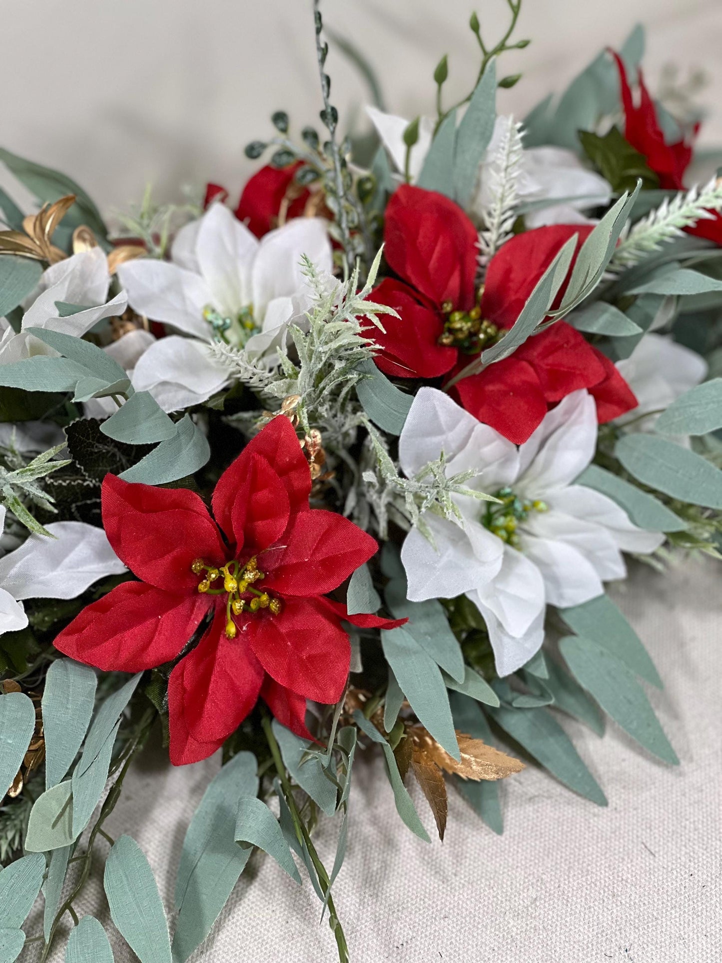 Christmas Bouquet Poinsettias Wedding Bridal Cascading Bouquet White Bridesmaids Bouquet Cascade Red Bouquet Winter Flower Poinsettia