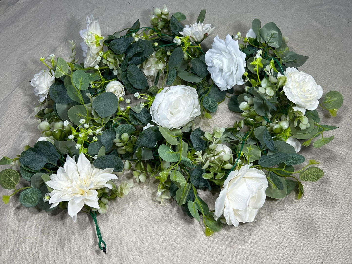 Wedding Garland White Table Decor Ivory Aisle Arrangement Silver Dollar Eucalyptus Decoration White Table Runner Artificial Flower Greenery