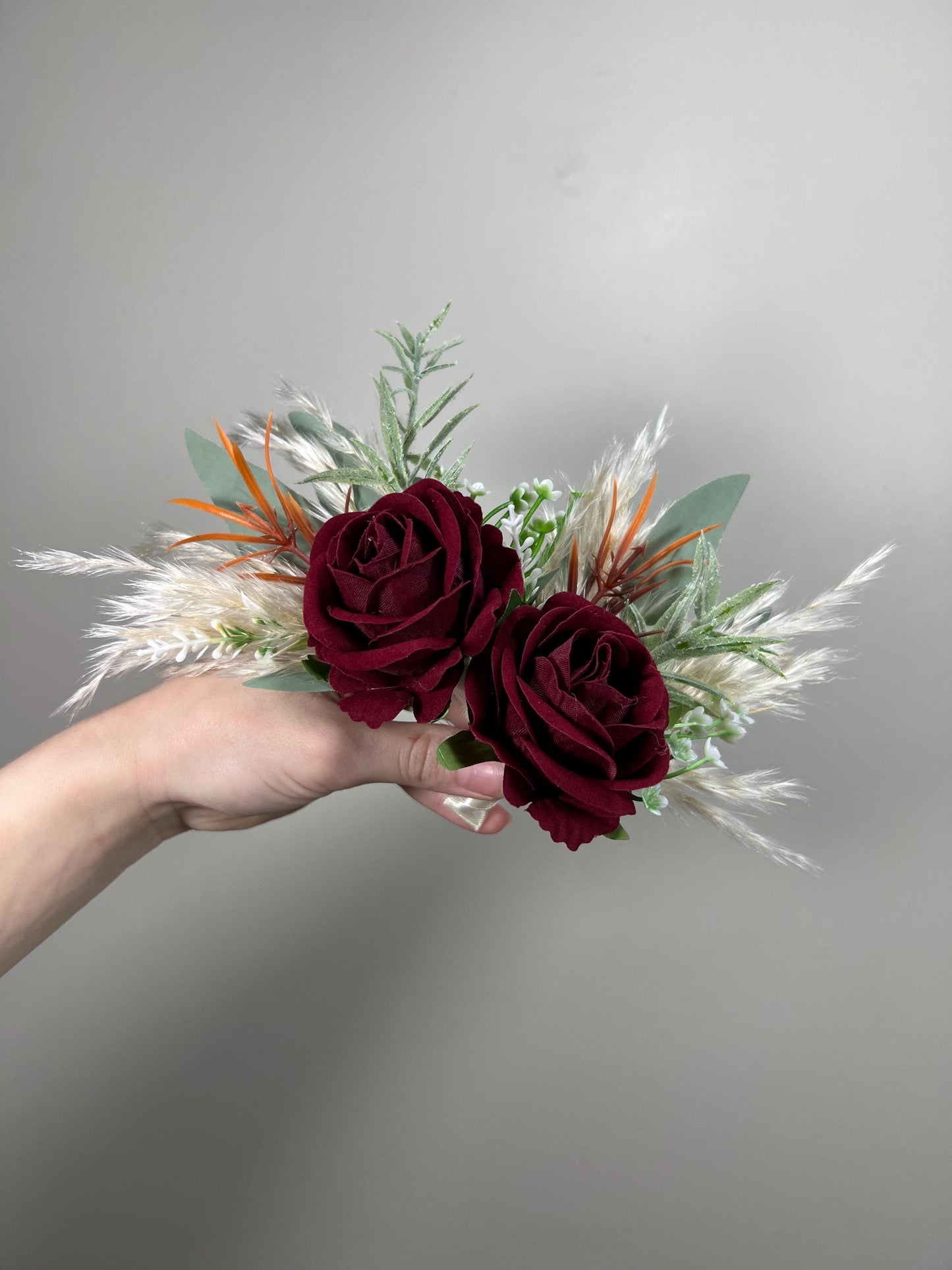 Burgundy Corsage Wedding Orange Corsage Bridesmaids Burgundy White Corsage Burnt Orange Mom Terracotta Ivory Boho Artificial Flower Pampas