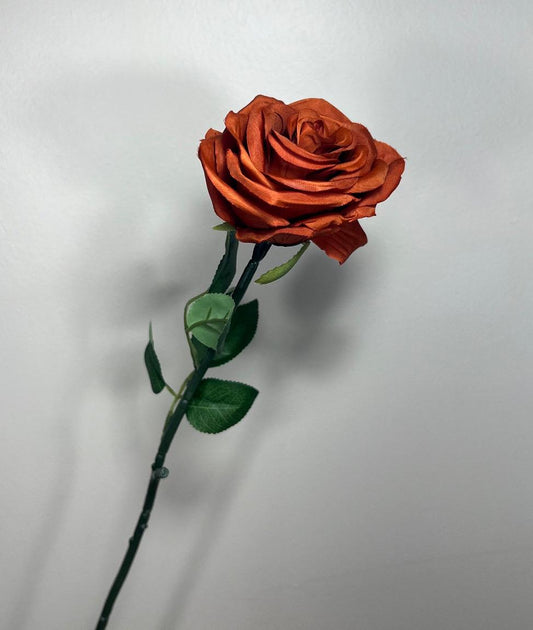 Burnt Orange Flower Head Wedding Artificial Rust Flower with Long Stem Terracotta Flower Head Craft Wedding Supplies Rust Rose Faux Flower