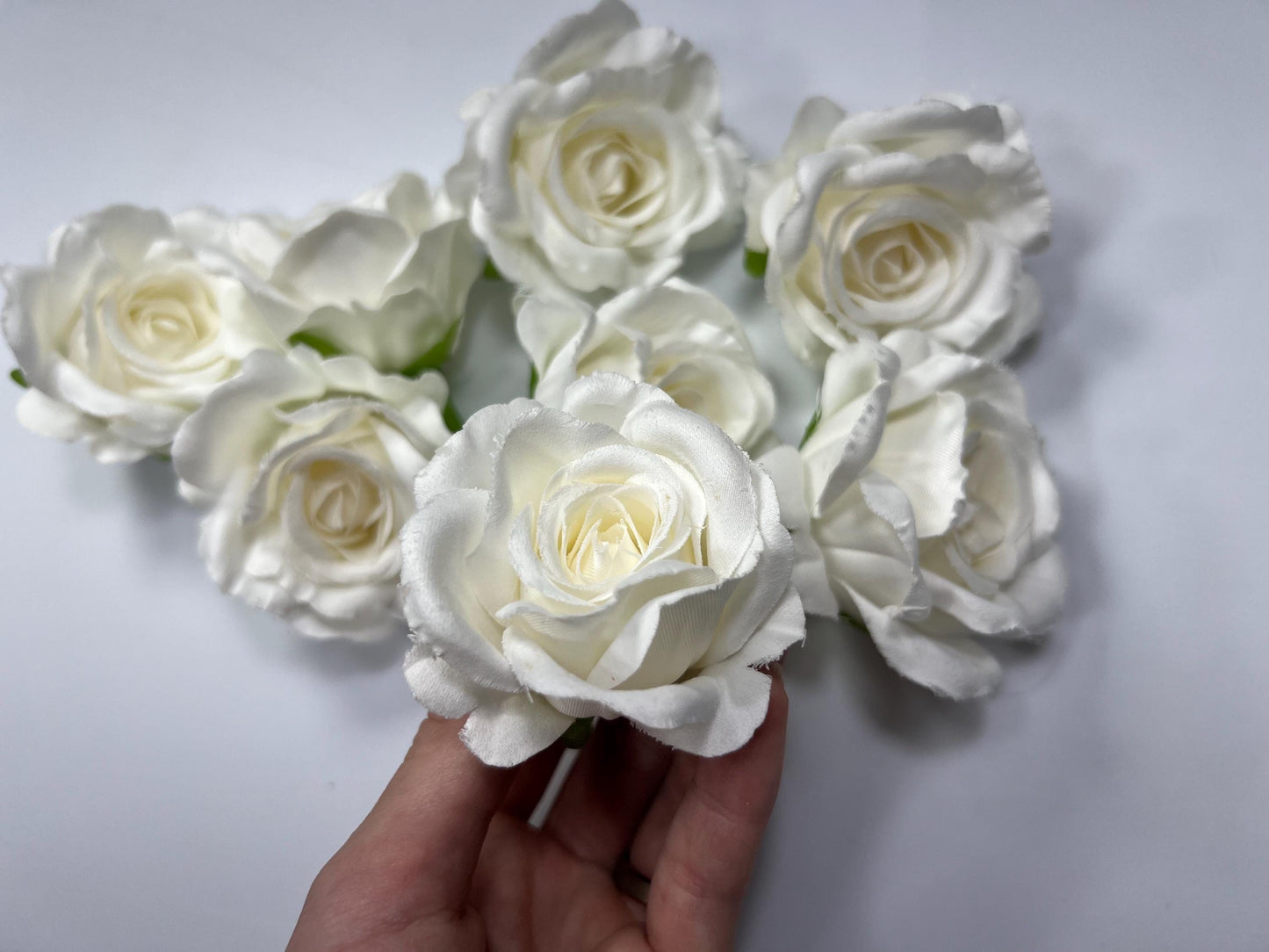 White Flower Head 2" inch Artificial Rose White Small Flower Wedding Ivory Artificial Head Rose White DIY Fake Rose