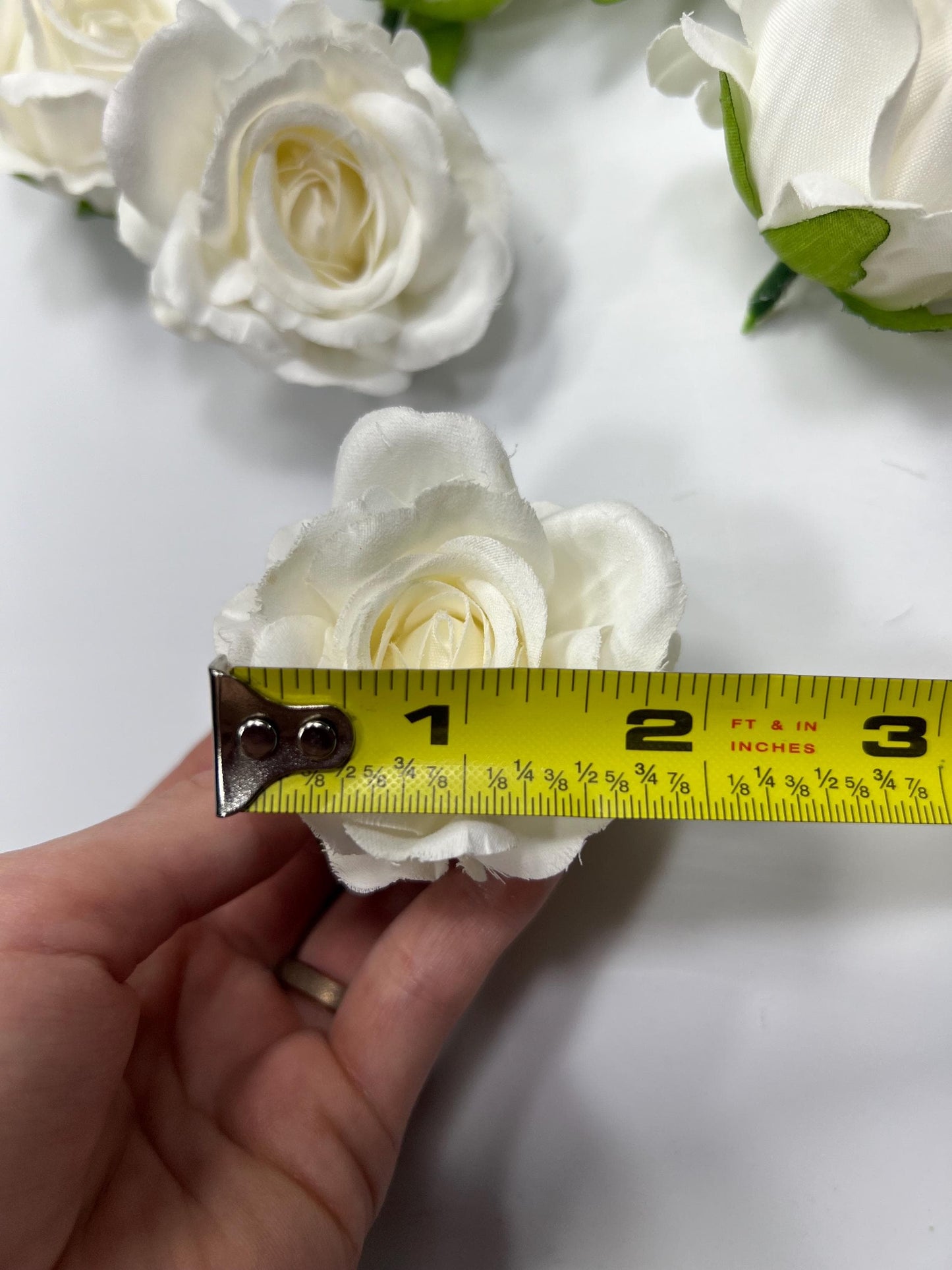 White Flower Head 2" inch Artificial Rose White Small Flower Wedding Ivory Artificial Head Rose White DIY Fake Rose