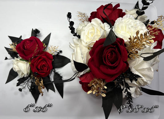 Cake Decoration White Red Wedding Cake Topper Red Flower Decor Cake Arrangements Black Red Cake Decoration Ivory Flower Cake Decor Gold