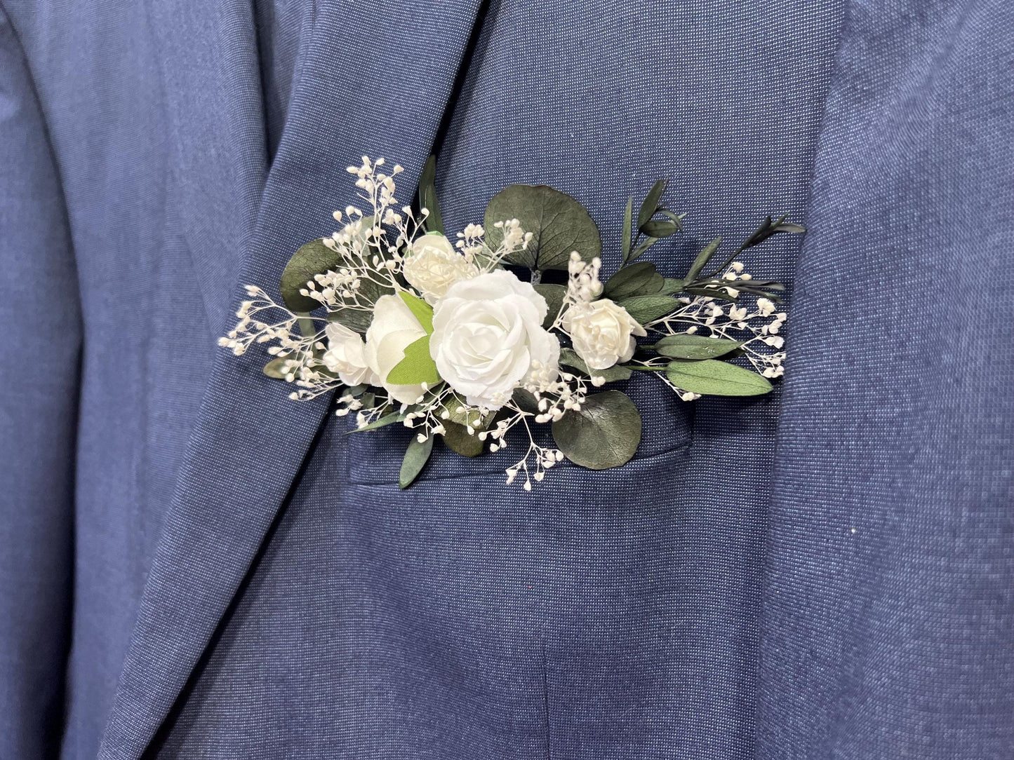 White Pocket Boutonniere Wedding Greenery Groom Boutonnière Square Groomsmen Wedding Ivory Rustic Eucalyptus Baby Breath Artificial Flowers