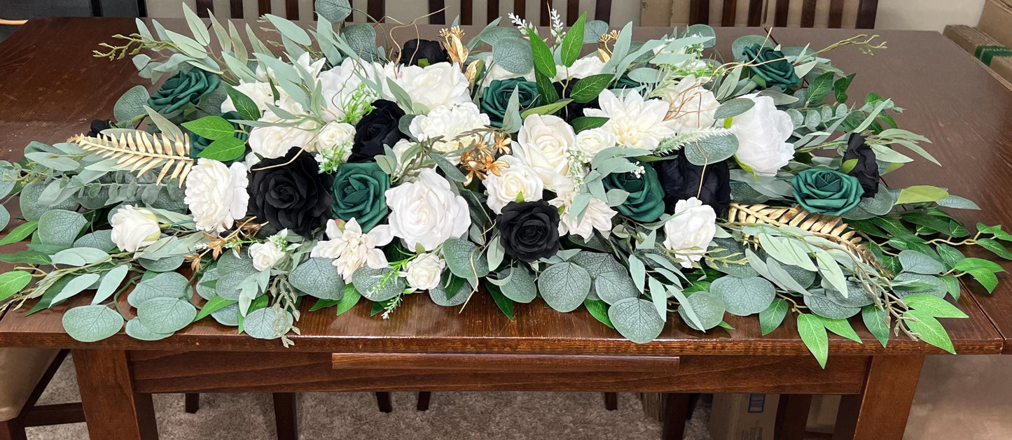 Emerald Green Centerpiece Wedding Sweetheart White Black Home Decor Table Runner White Emerald Green Hunter Wedding Altar Mantle