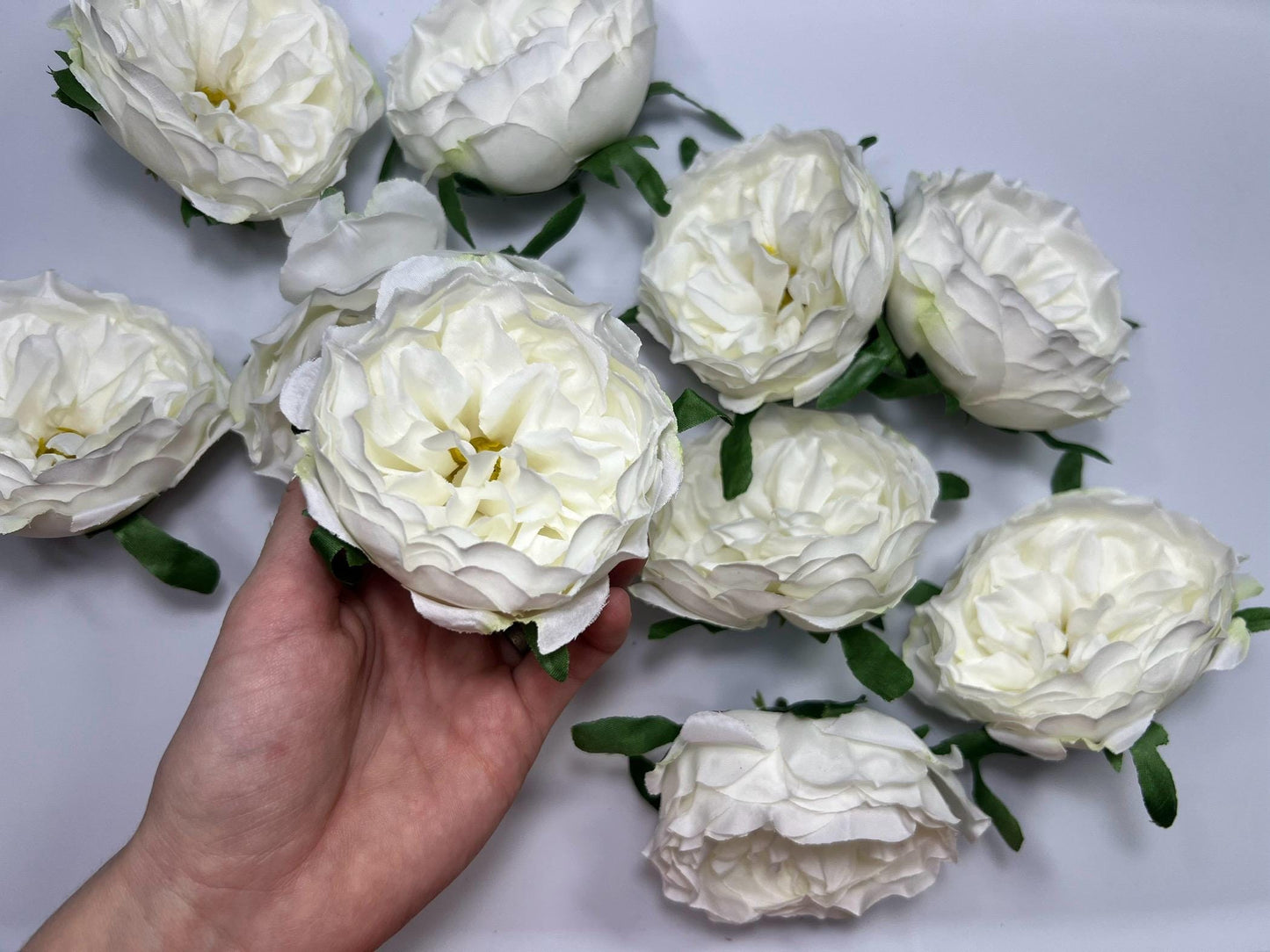 White Peony Artificial Flowers Head Rose White Cabbage Rose Ivory Wedding Fake Roses White Home Decor Flower White Wedding Supplies Craft