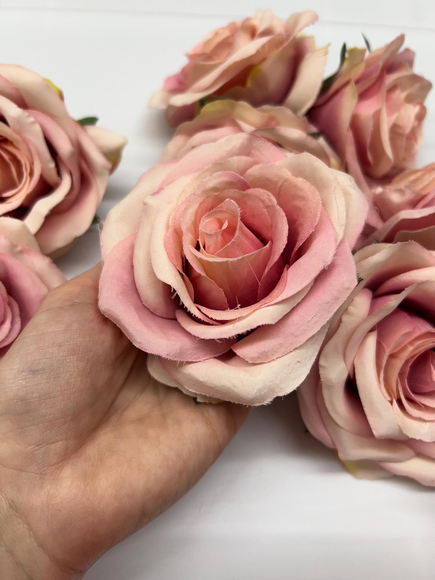 Pink Rose Head 3” Wedding Pink Head Rose Dusty Wedding Fake Roses Blush Pink Home Decor Silk Pale Rose DIY Wedding Supplies Craft