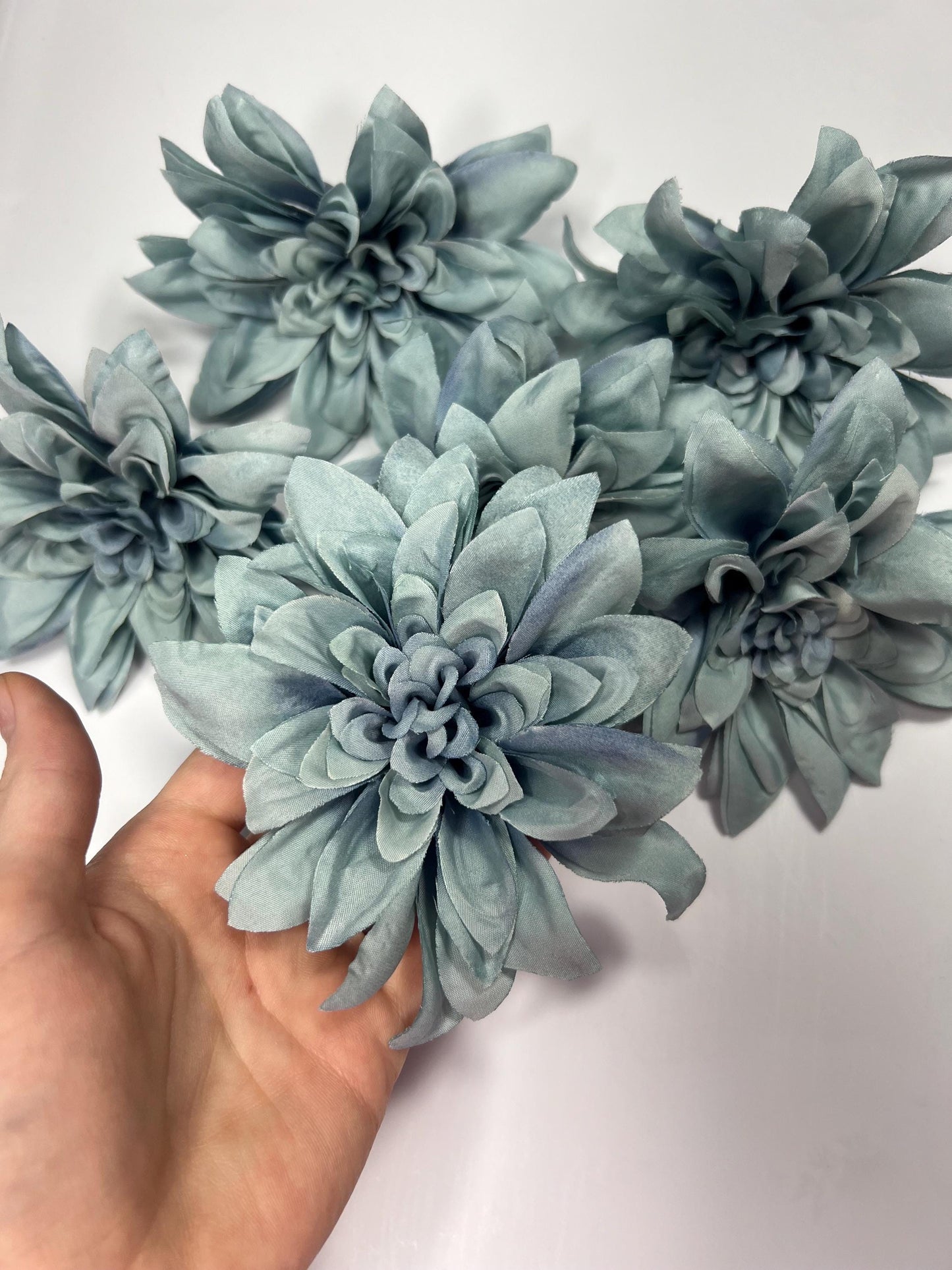 Dusty Blue Flower Artificial Wedding Blue Head Dahlia 4” Head Flower Dusty Blue Home Decor Wedding DIY Craft Supply Dusty Blue Flower