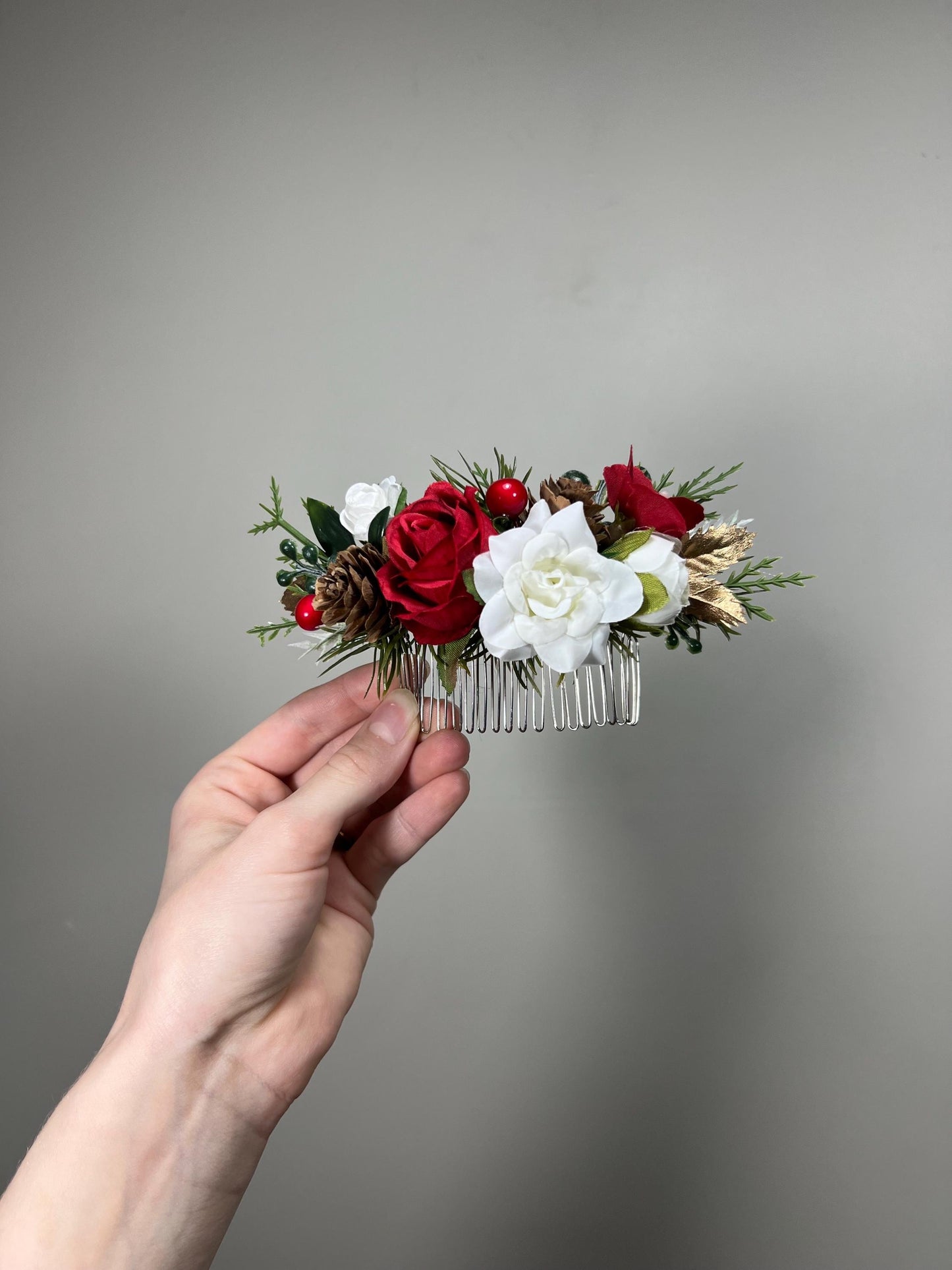 Hair Comb Wedding White Christmas Head Piece Red Winter Hair Comb Bridal Wedding Hair Accessories Winter Hair Comb Artificial Flower