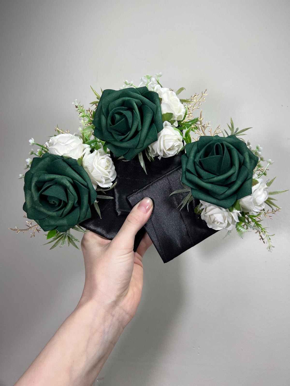 Emerald Green Corsage Wedding Green Gold Corsage Hunter Green Wrist Corsage Bridesmaids Forest Green Gold Corsage Prom Artificial Flower
