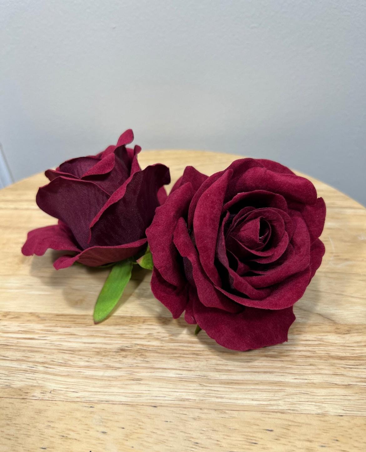 Burgundy Rose Head 3.5” Wedding Artificial Wine Flower Head Heads Burgundy Craft Supplies Wedding Maroon Rose Head Home Decor Burgundy