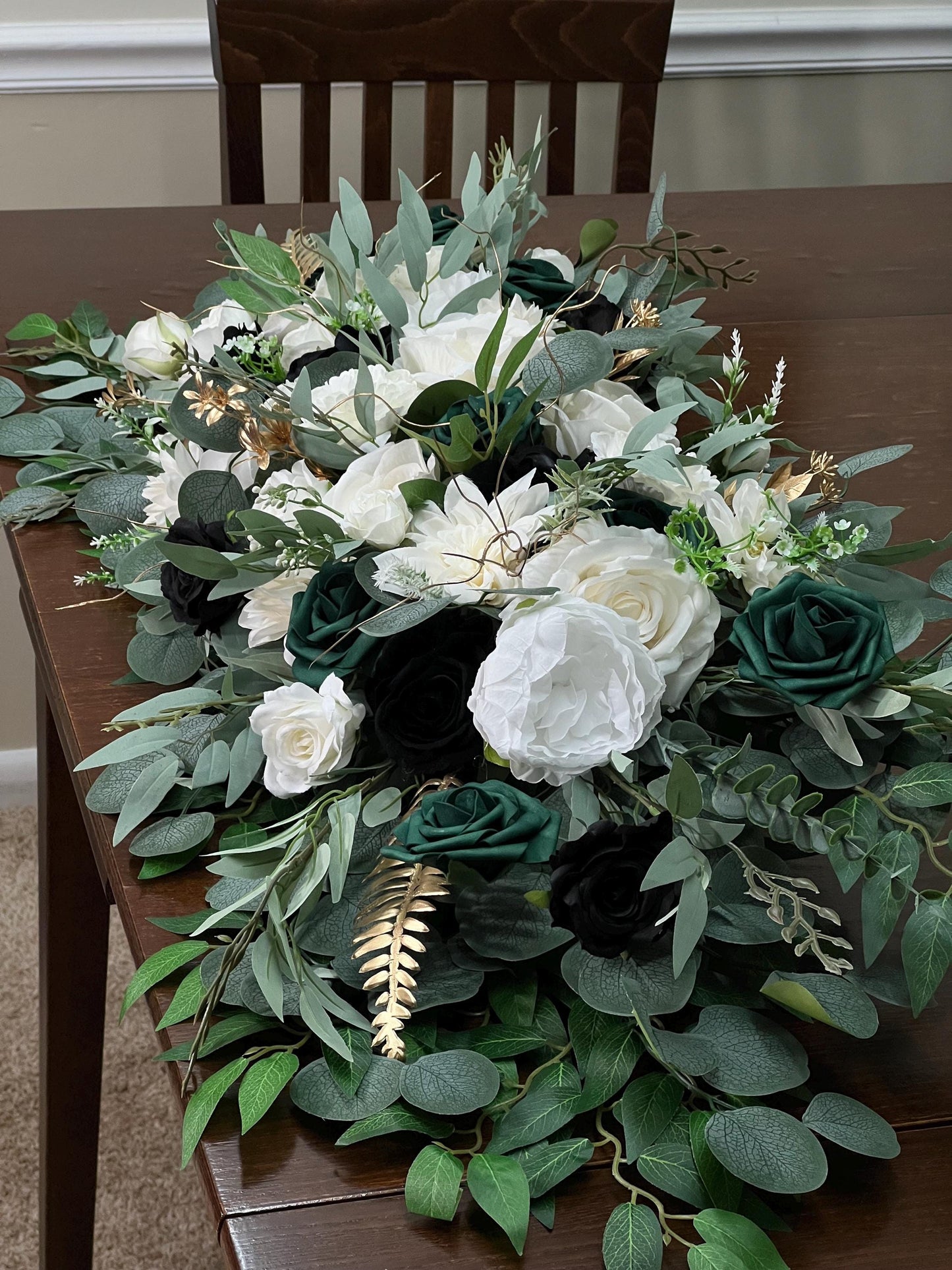 Emerald Green Centerpiece Wedding Sweetheart White Black Home Decor Table Runner White Emerald Green Hunter Wedding Altar Mantle