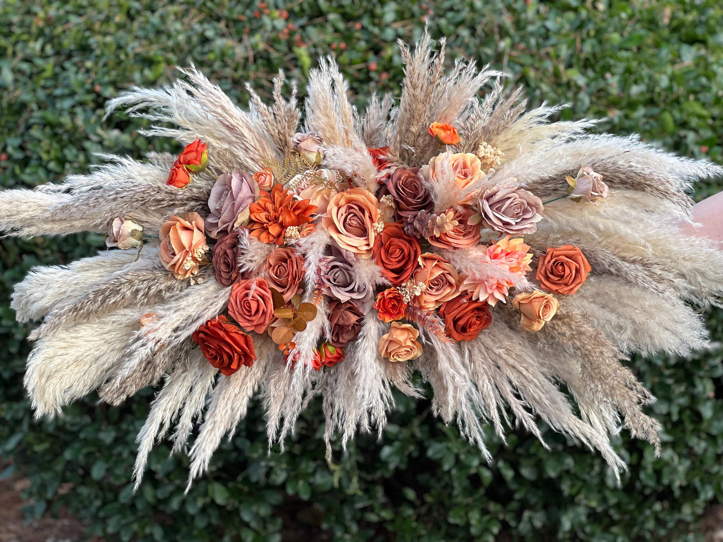 Wedding Arch Arrangement Rust Boho Terracotta Burnt Orange Brown Cinnamon Arch Aisle Arrangement Taupe Arbor Pampas Grass Swag Wall