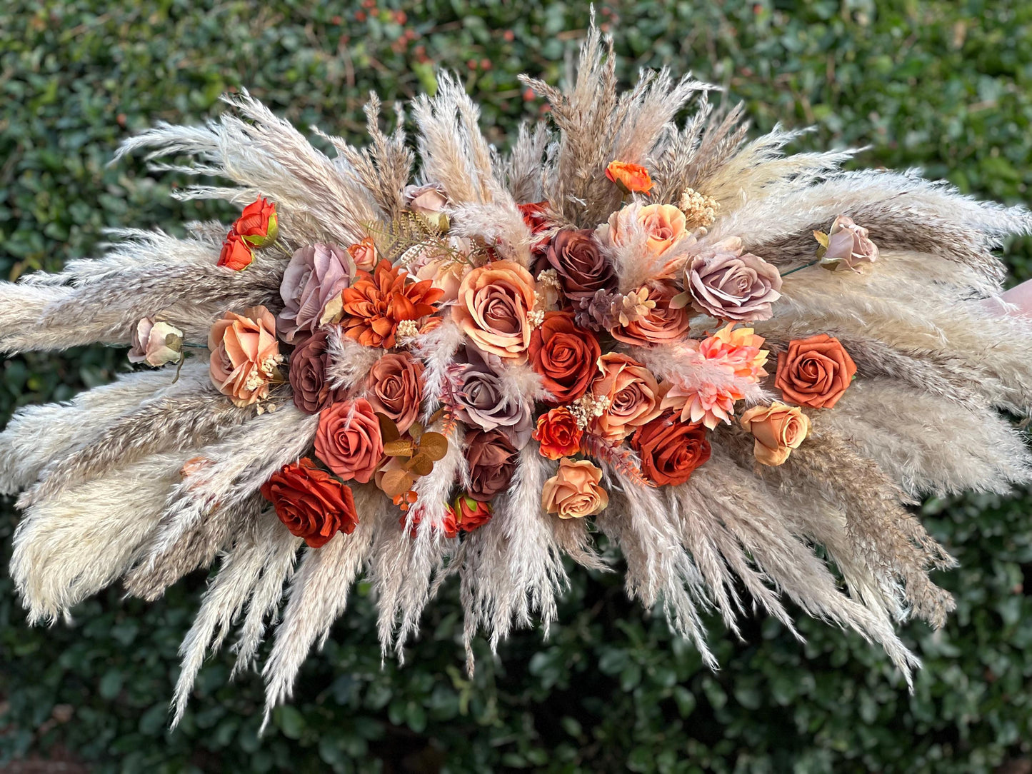 Wedding Arch Arrangement Rust Boho Terracotta Burnt Orange Brown Cinnamon Arch Aisle Arrangement Taupe Arbor Pampas Grass Swag Wall