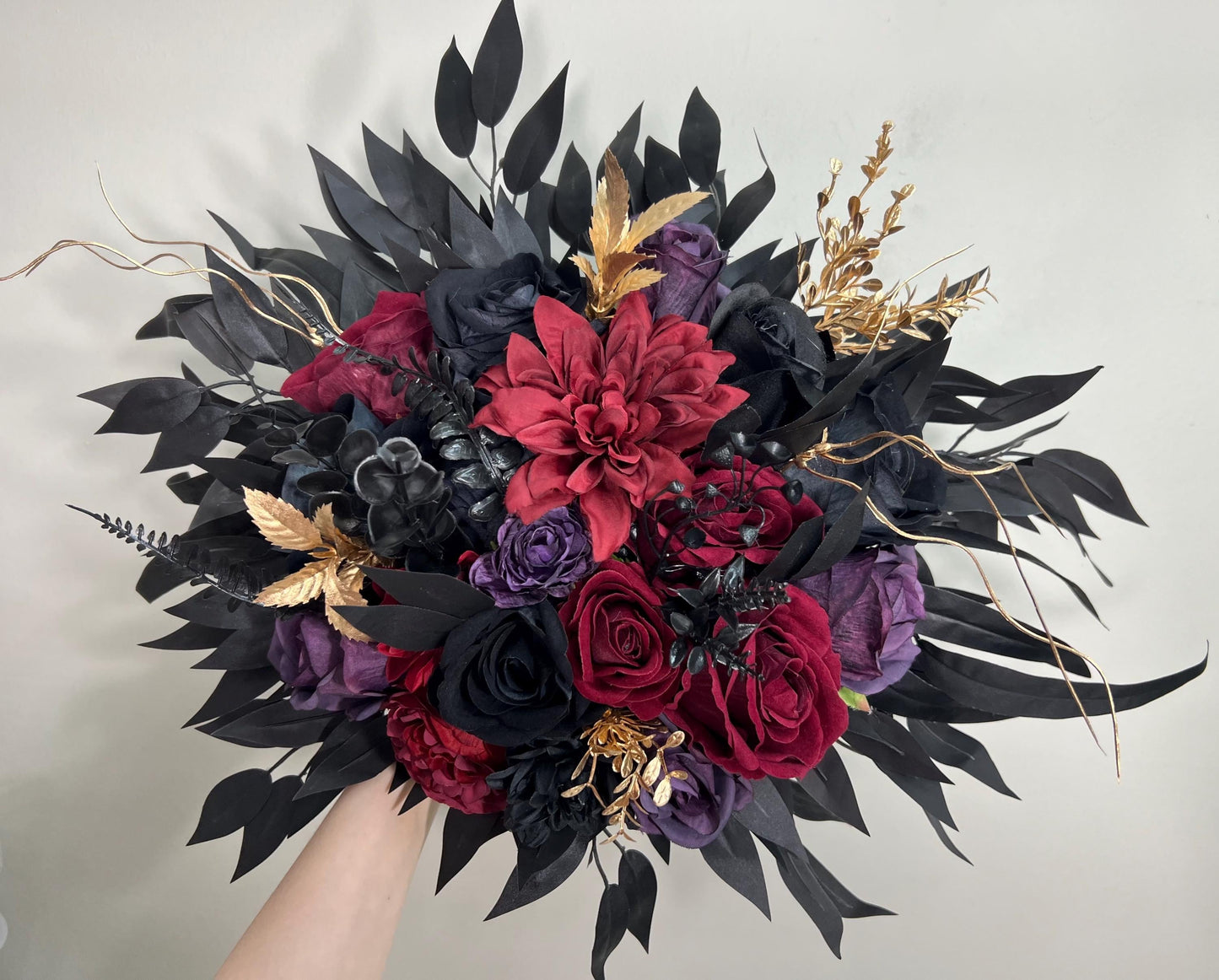 Black Burgundy Bouquet Wedding Bridal Purple Black Bouquet Gothic Black Burgundy Purple Bouquet Bridesmaids Plum Gold Artificial Flower