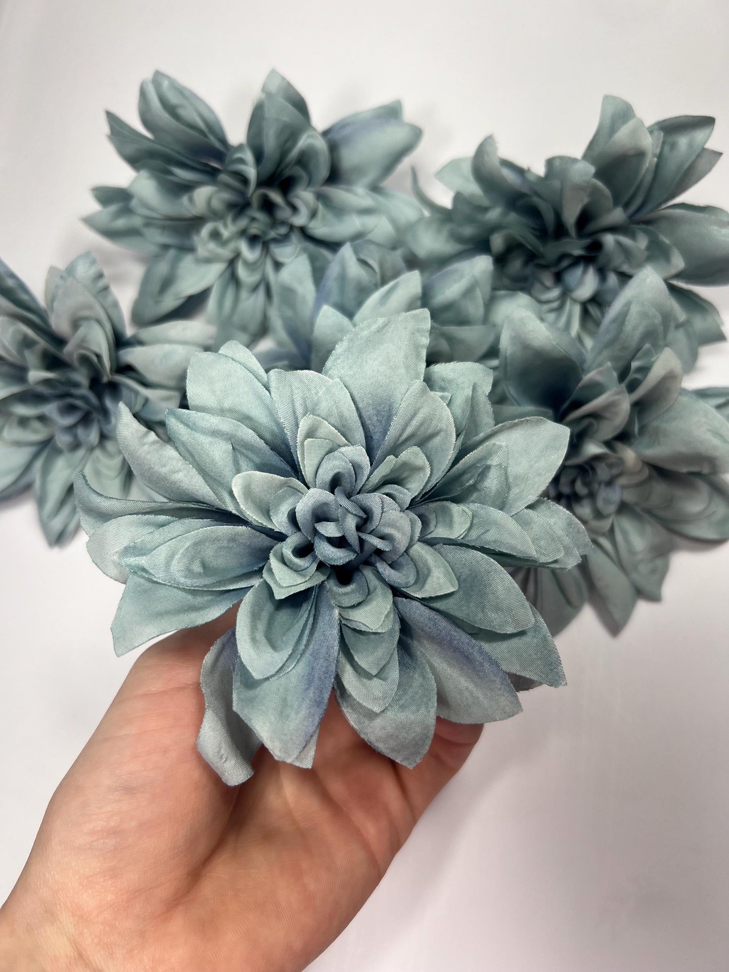 Dusty Blue Flower Artificial Wedding Blue Head Dahlia 4” Head Flower Dusty Blue Home Decor Wedding DIY Craft Supply Dusty Blue Flower