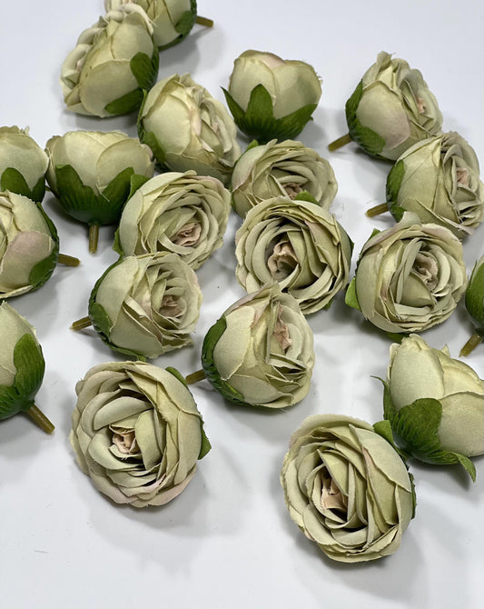 Sage Green Flower Heads Wedding Artificial Flower Sage Green Flower Head 1.5” Wedding Supplies Craft Sage Green Artificial Head Silk Rose