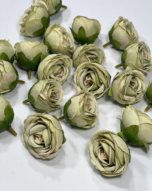 Sage Green Flower Heads Wedding Artificial Flower Sage Green Flower Head 1.5” Wedding Supplies Craft Sage Green Artificial Head Silk Rose