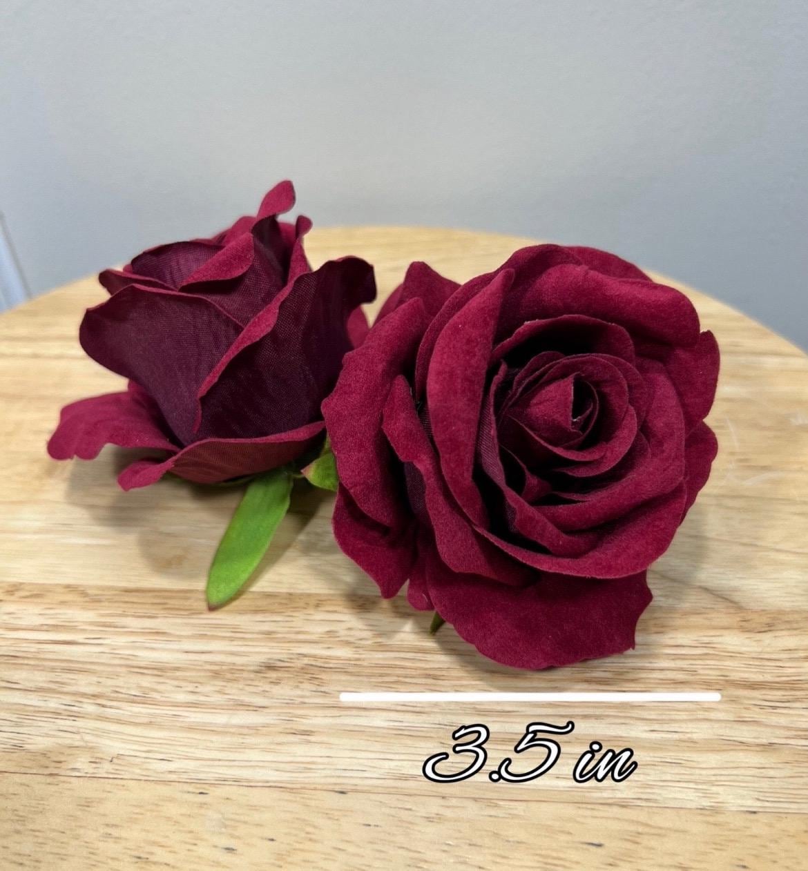 Burgundy Rose Head 3.5” Wedding Artificial Wine Flower Head Heads Burgundy Craft Supplies Wedding Maroon Rose Head Home Decor Burgundy