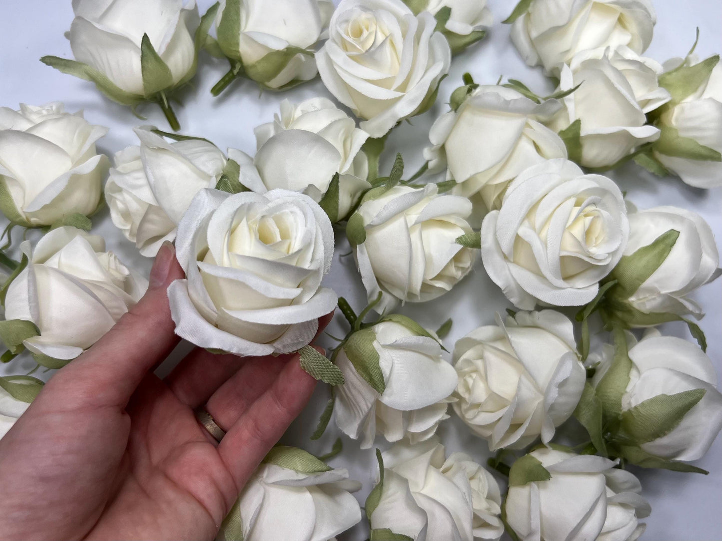 White Flower Head 1.5" Wedding Artificial Rose White Flower Small Wedding Supplies Craft Ivory Artificial Head Rose White DIY Faux Rose