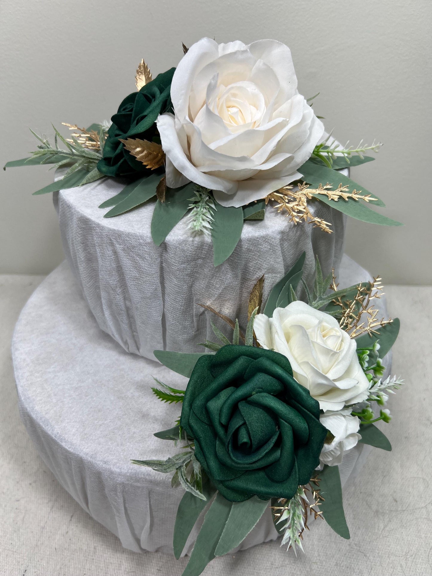 Emerald Green Cake Decoration Wedding Emerald Green White Gold Flower Cake Topper Hunter Green Cake Arrangements Flower White Artificial