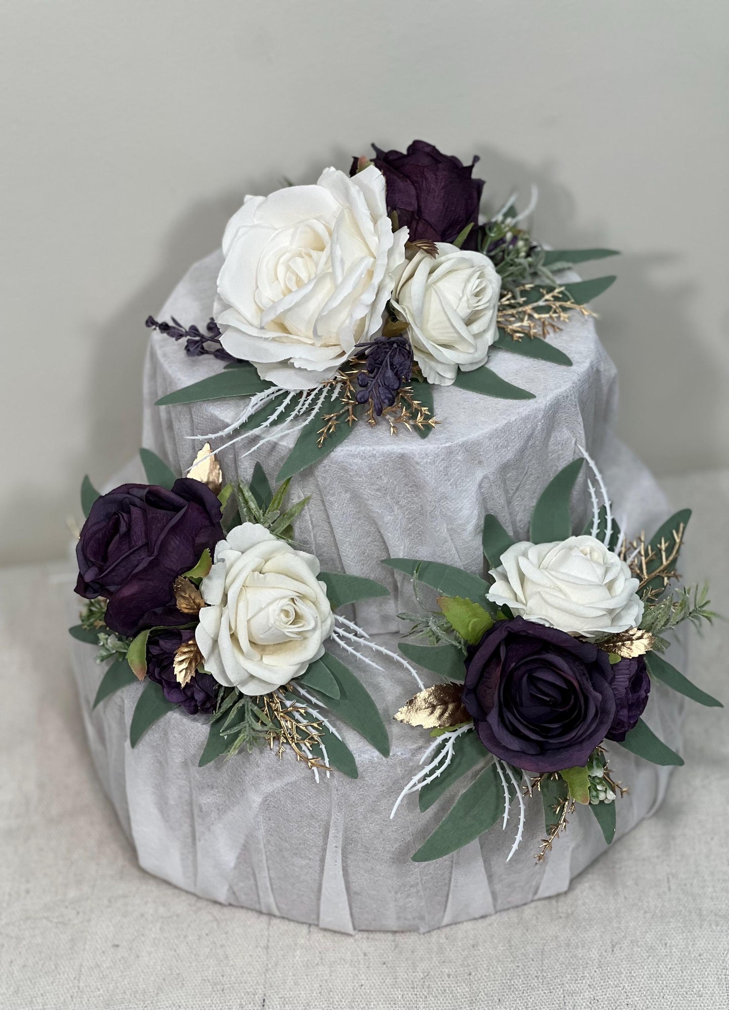 Plum Cake Decoration Wedding Cake Topper White Dark Purple Flower Cake Arrangement Plum White Cake Decor Plum Artificial Flower