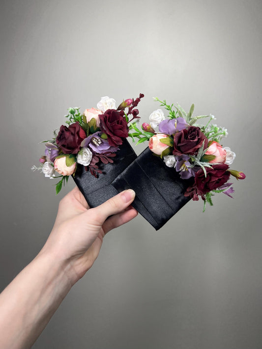 Burgundy Pocket Boutonniere Wedding Purple Groom White Lilac Boutonniรจres Groomsmen Square Boutonniรจre Pocket Burgundy Artificial Flower