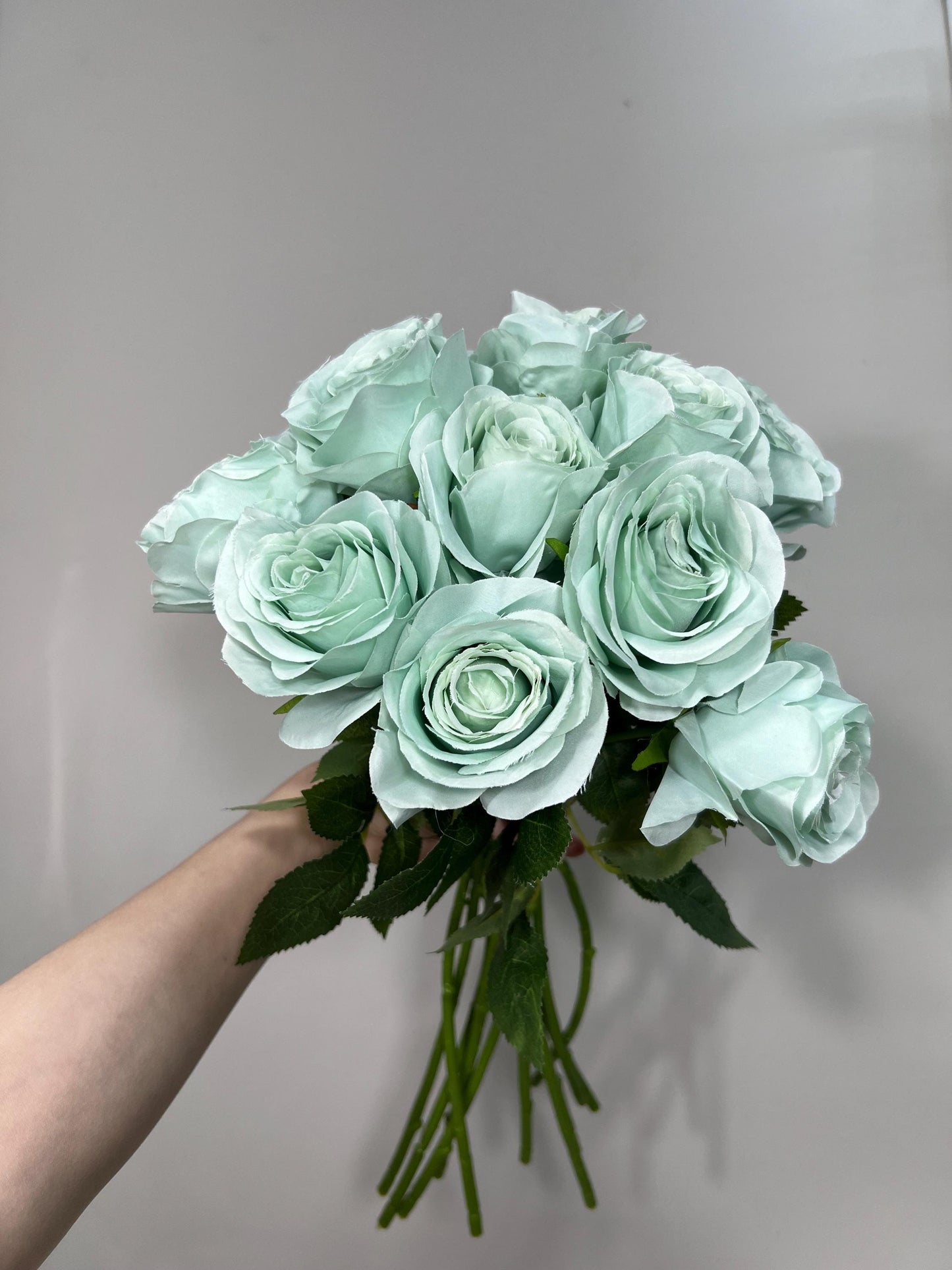 Teal Sea Glass Beach Mint Rose Artificial Flower Heads On Stem Light Teal Aqua Mist Ocean Breeze Coastal Blue Ocean Sage Green Seafoam Craft