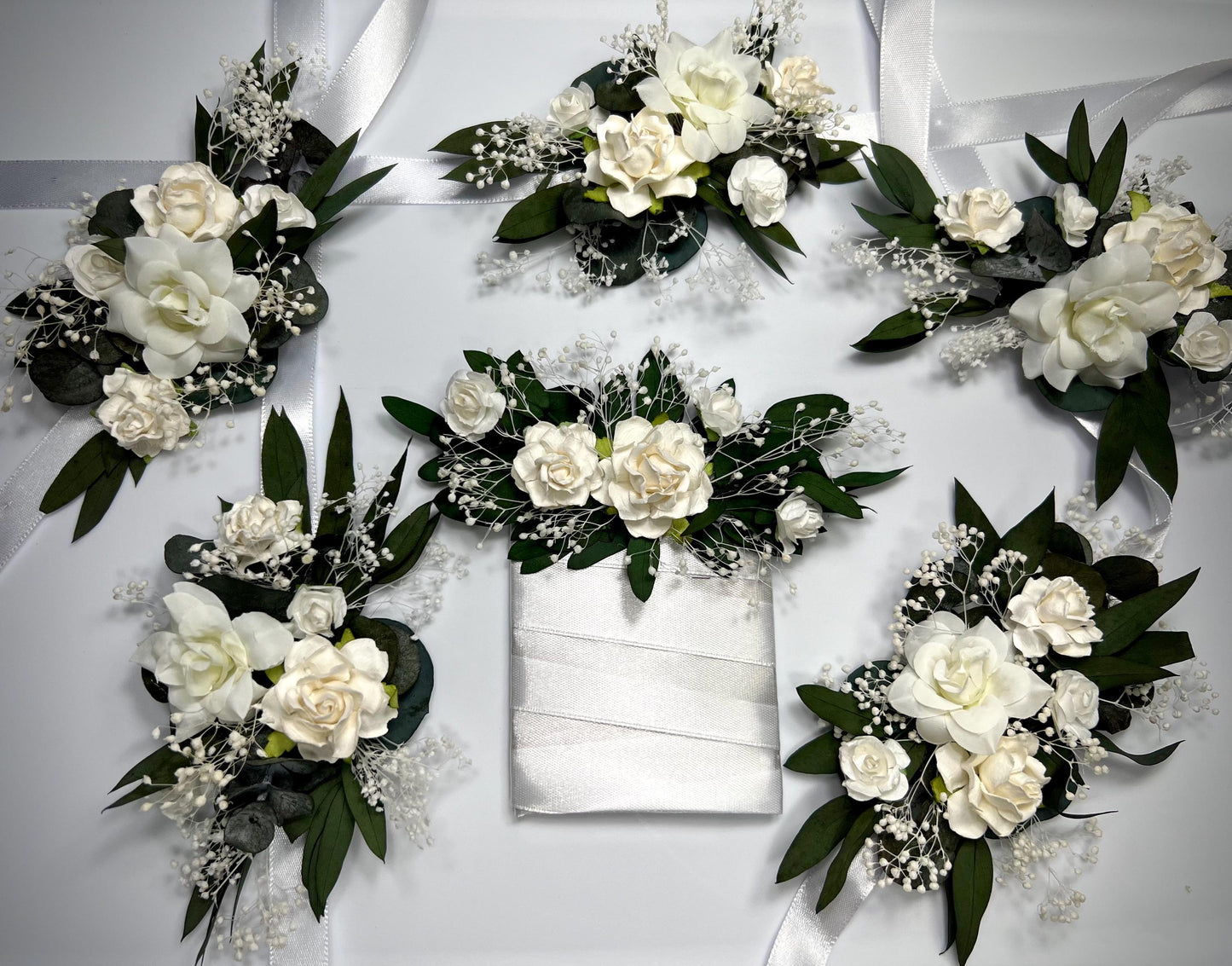 White Corsage Wedding Eucalyptus Corsage Wrist Corsage Bridesmaids White Mom Corsage Ivory Baby Breath Accessories Artificial Flower