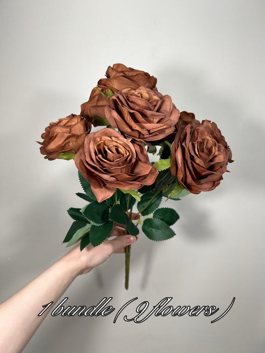 Brown Flowers 1 Bundle Artificial Terracotta Flowers Wedding Chocolate Brown Flowers Silk Bouquet Rust Flower Heads with Stems Terracotta