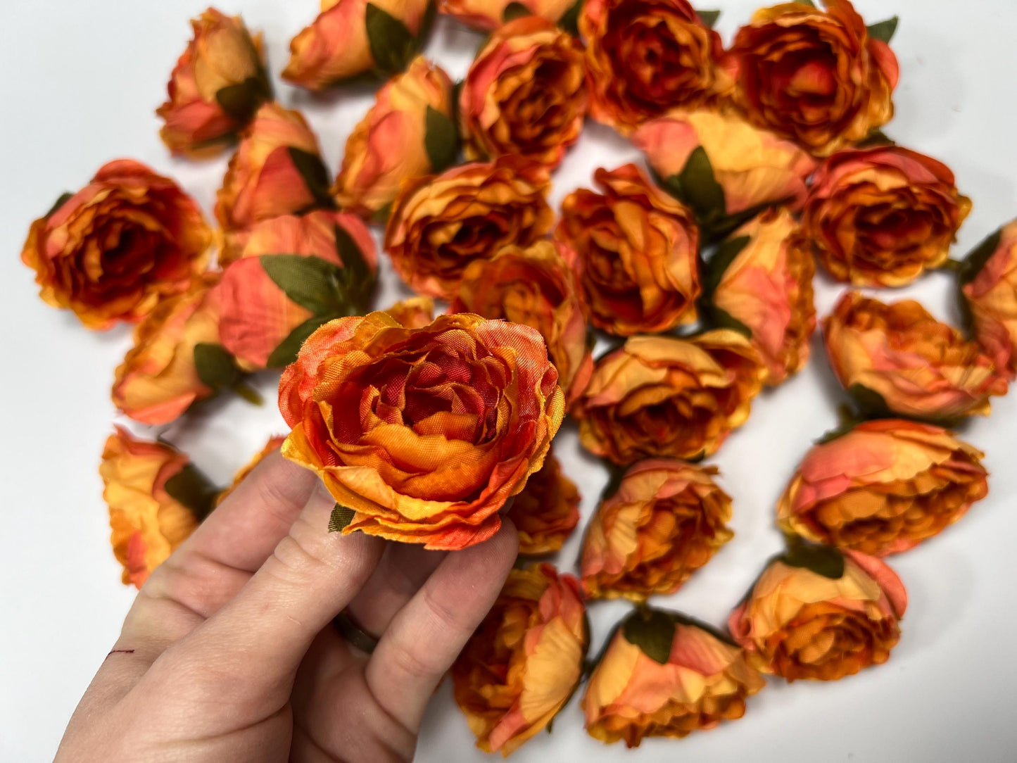 Orange Flower Heads Artificial Wedding Burnt Orange Flowers 2” Peony Flower Head Terracotta Wedding Supplies Craft Head Rose Orange