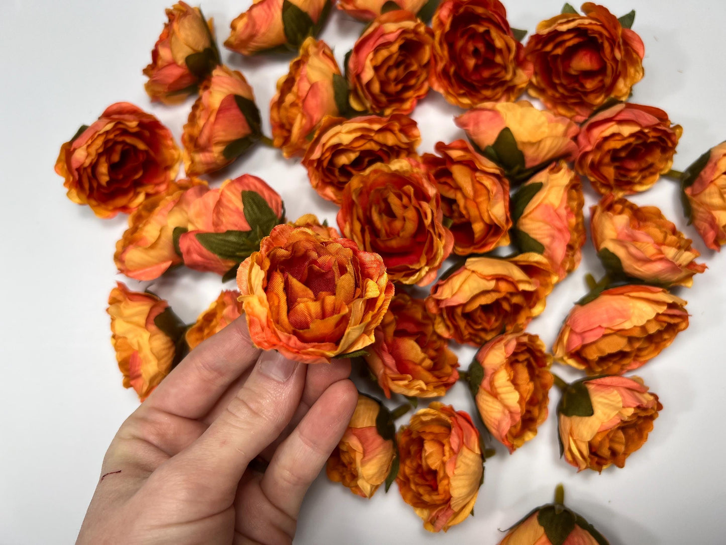 Orange Flower Heads Artificial Wedding Burnt Orange Flowers 2” Peony Flower Head Terracotta Wedding Supplies Craft Head Rose Orange