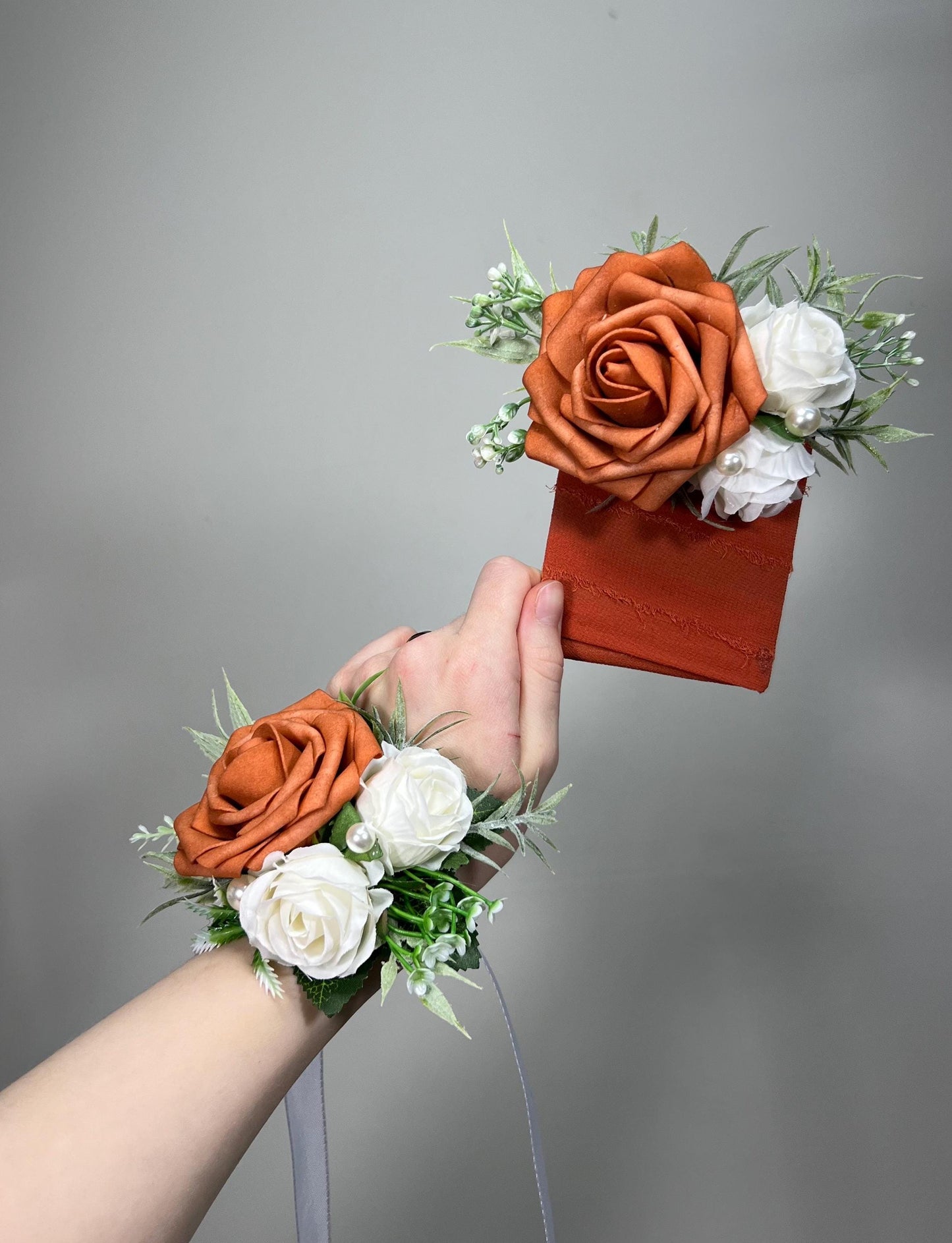 Orange Corsage Wedding Corsage Terracotta Wrust Corsage Rust Wedding Ivory Burnt Orange Corsage Orange White Pearl Artificial Flower