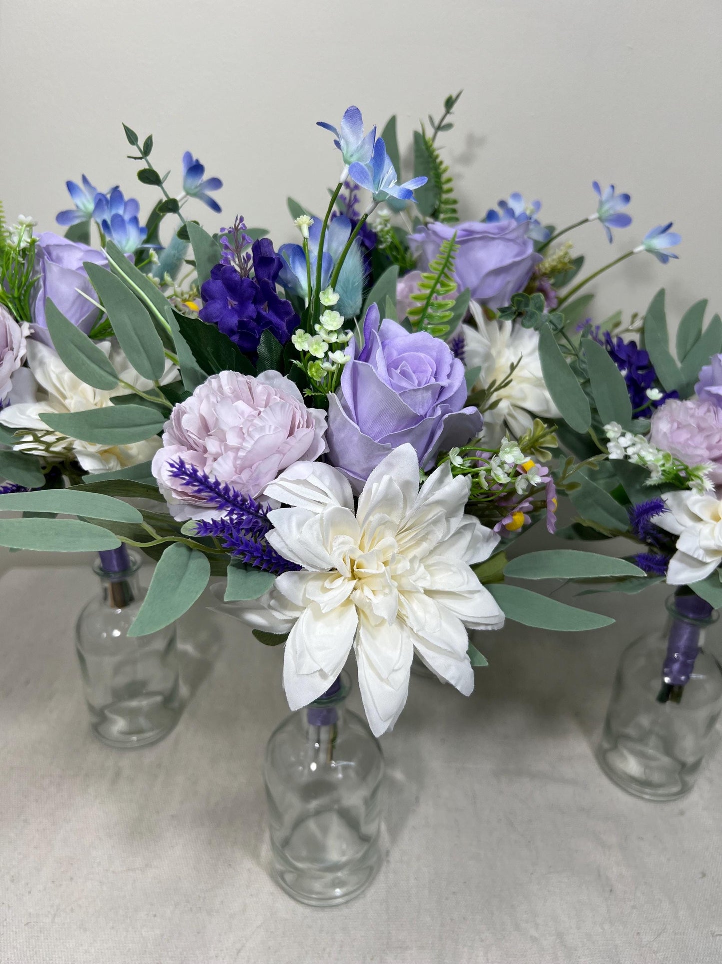 Mini Bouquets for Vases Purple White Centerpiece 3 Flowers Violet Mini Centerpiece Table Decor White Lavender Eucalyptus Plum Centerpiece