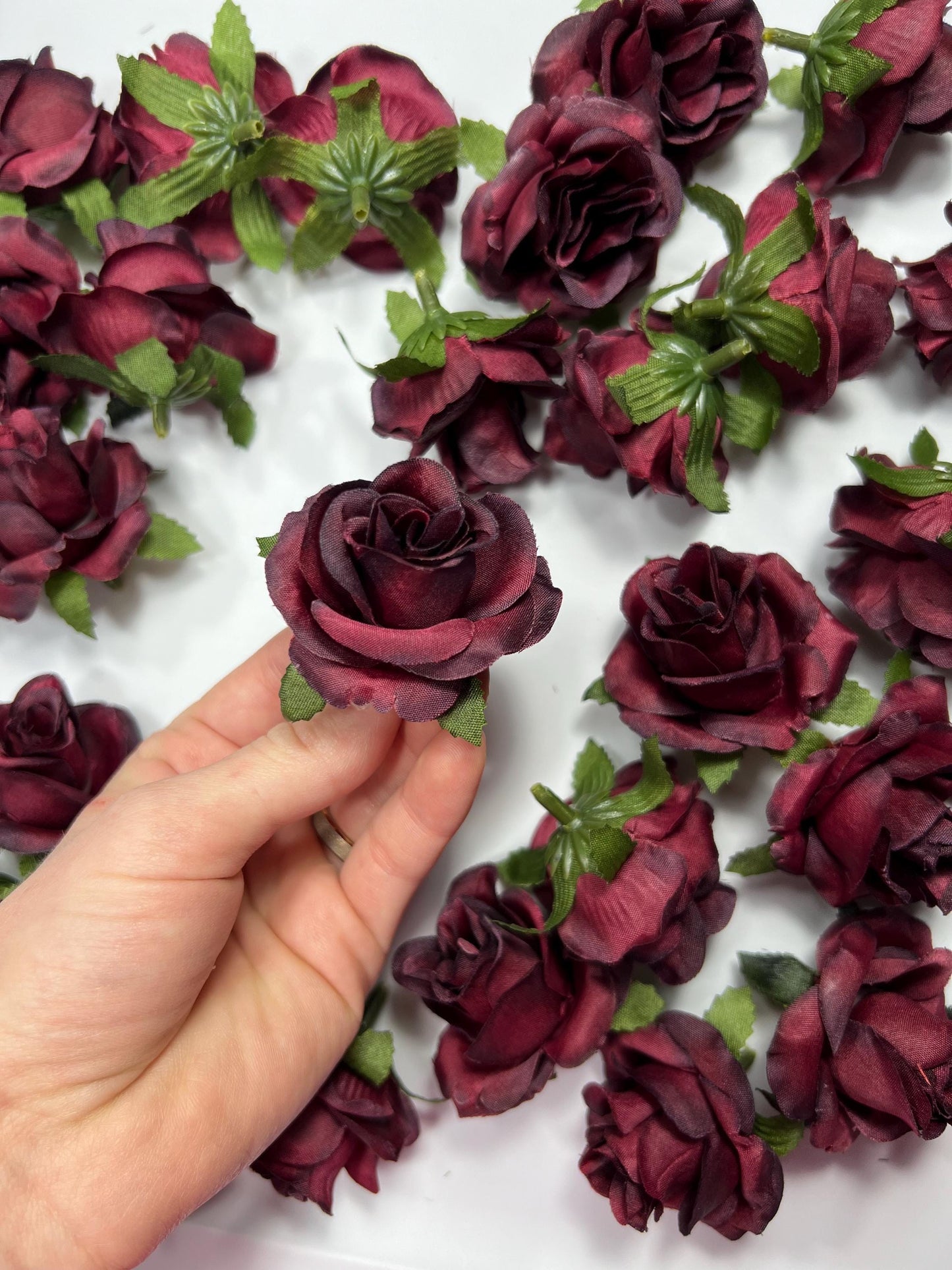 Burgundy Flower Head Wedding Burgundy Flower Heads Rose 1.5" Maroon Wedding Craft Supplies Burgundy Artificial Rose Head Wine Red