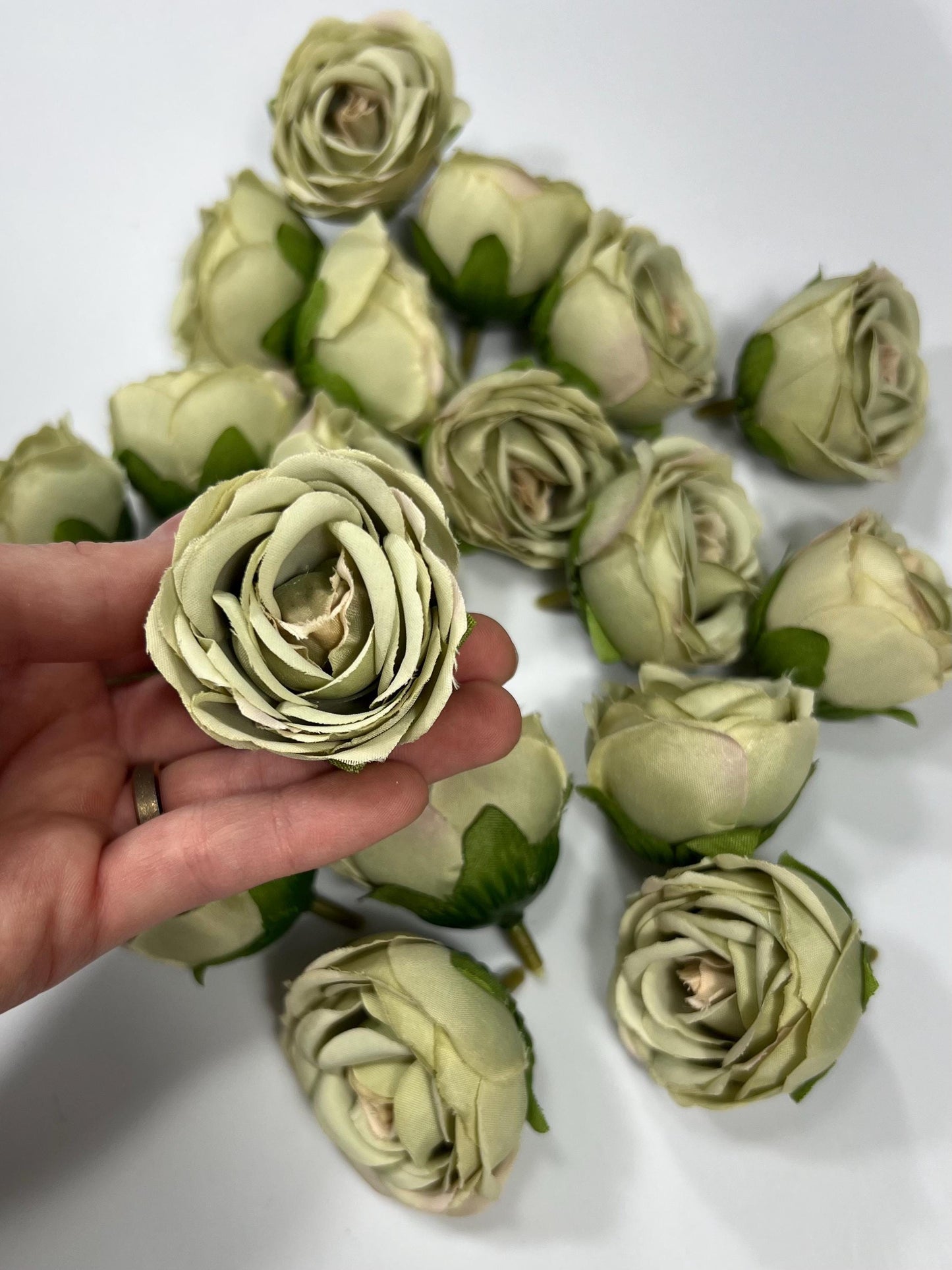 Sage Green Flower Heads Wedding Artificial Flower Sage Green Flower Head 1.5” Wedding Supplies Craft Sage Green Artificial Head Silk Rose