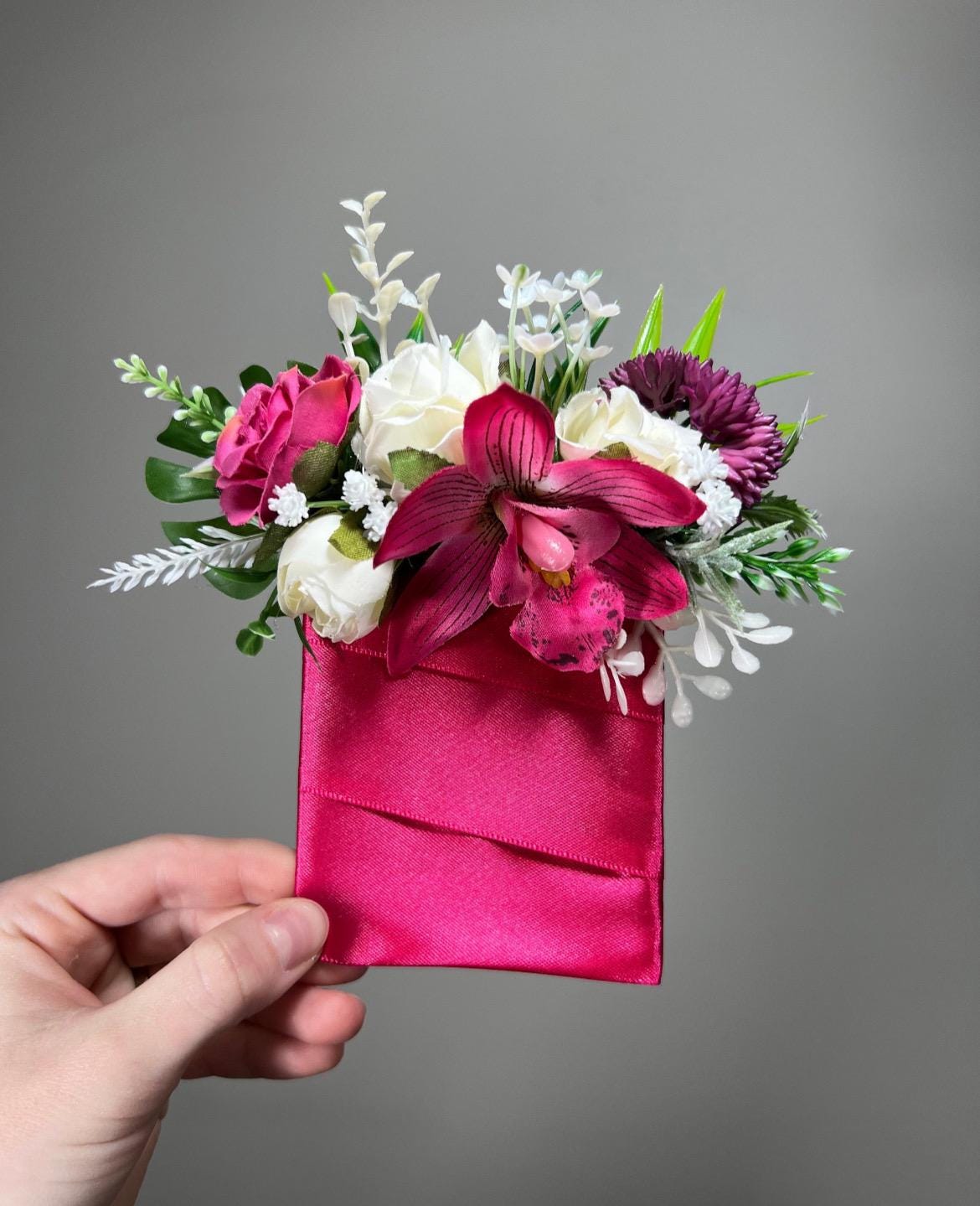 Tropical Bouquet Wedding Fuchsia Orchid Bridesmaids Bouquet Hot Pink Purple Cascade Bouquet Beach White Viva Magenta Artificial Flower