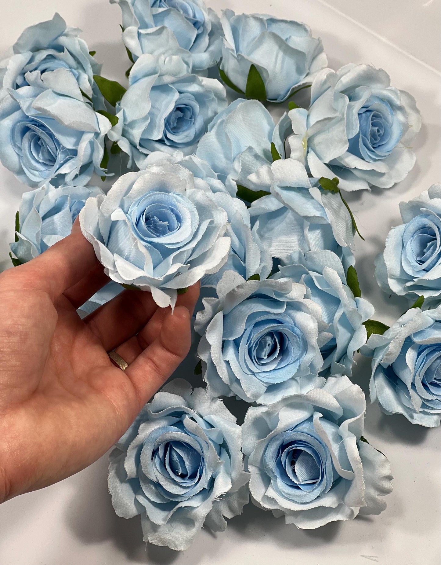 Blue Flower Head 2" inch Artificial Rose Blue Small Flower Wedding Supplies Craft Light Blue Artificial Head Rose Sky Blue Silk Rose