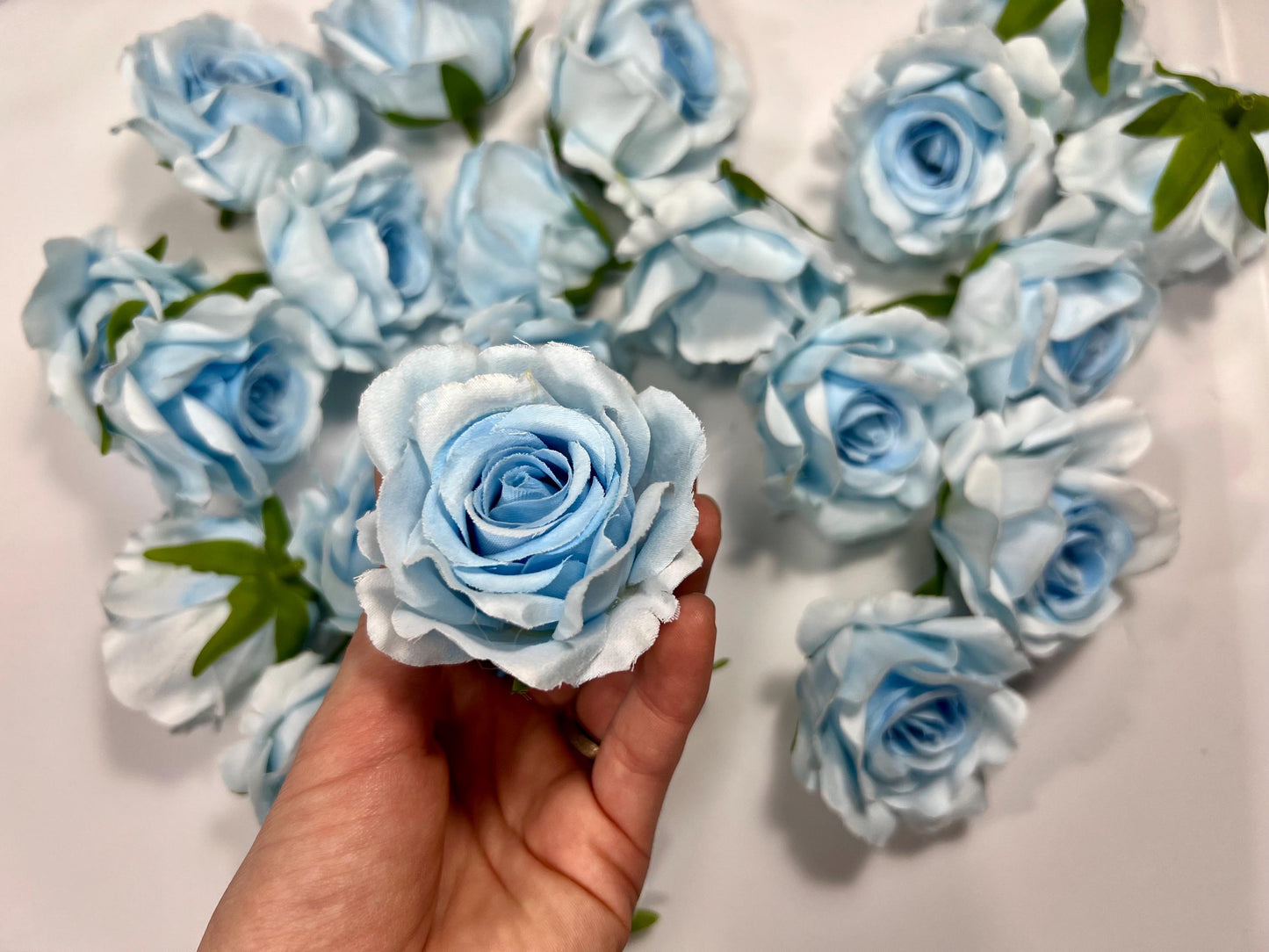 Blue Flower Head 2" inch Artificial Rose Blue Small Flower Wedding Supplies Craft Light Blue Artificial Head Rose Sky Blue Silk Rose