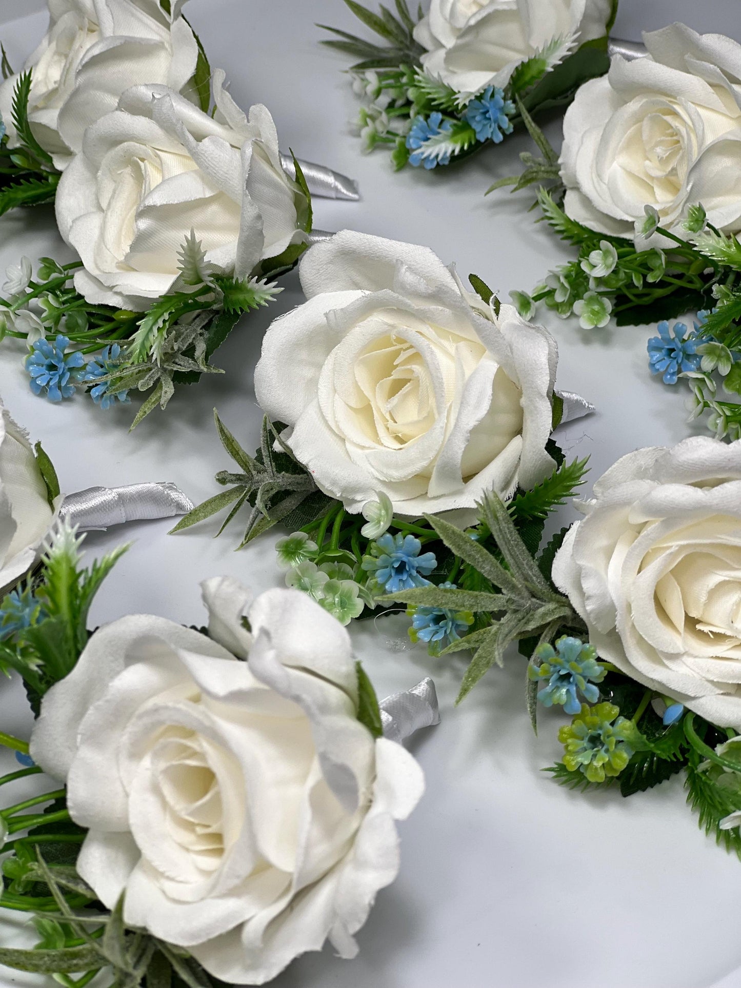 White Boutonniere Wedding Groom Ivory Groomsmen Boutonnière White Artificial Flowers Eucalyptus Blue White Rose Boutonniere Baby Breath Blue