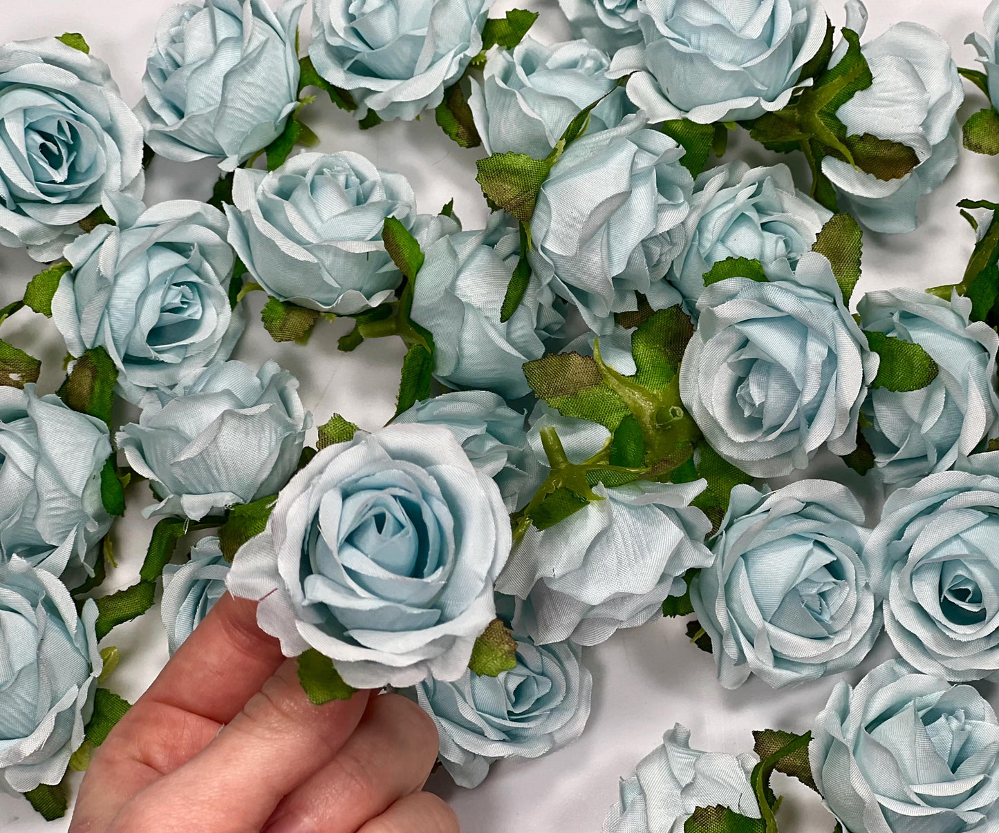 Blue Flower Heads Artificial Rose 1.5” Blue Small Flower Blue Wedding Supplies Craft Light Blue Artificial Head Rose Sky Blue Silk Rose