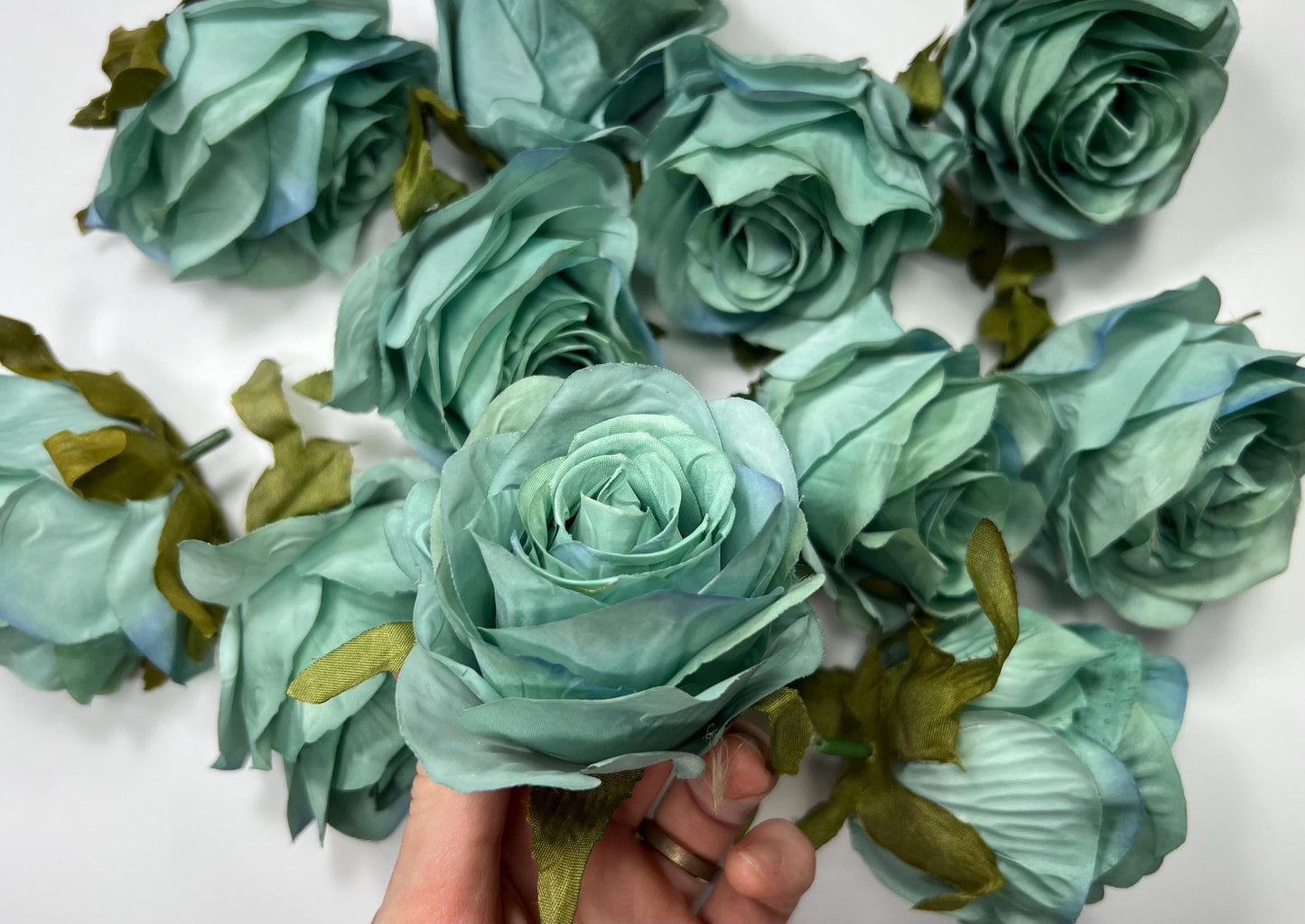 Turquoise Flower Heads 3" Wedding Teal Roses Artificial Aqua Flowers Sea Glass Flowers Heads Wedding Supplies Craft Teal Blue Silk Flowers